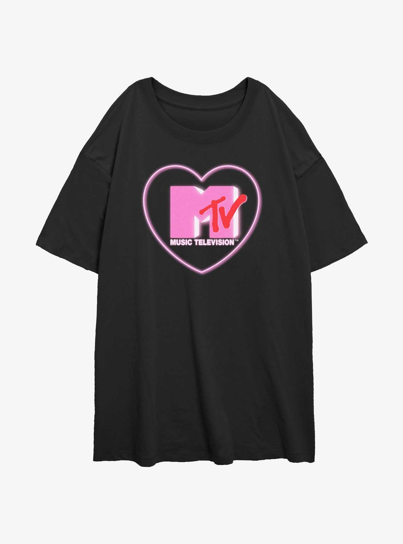 MTV Heart Love Logo Girls Oversized T-Shirt, BLACK, hi-res
