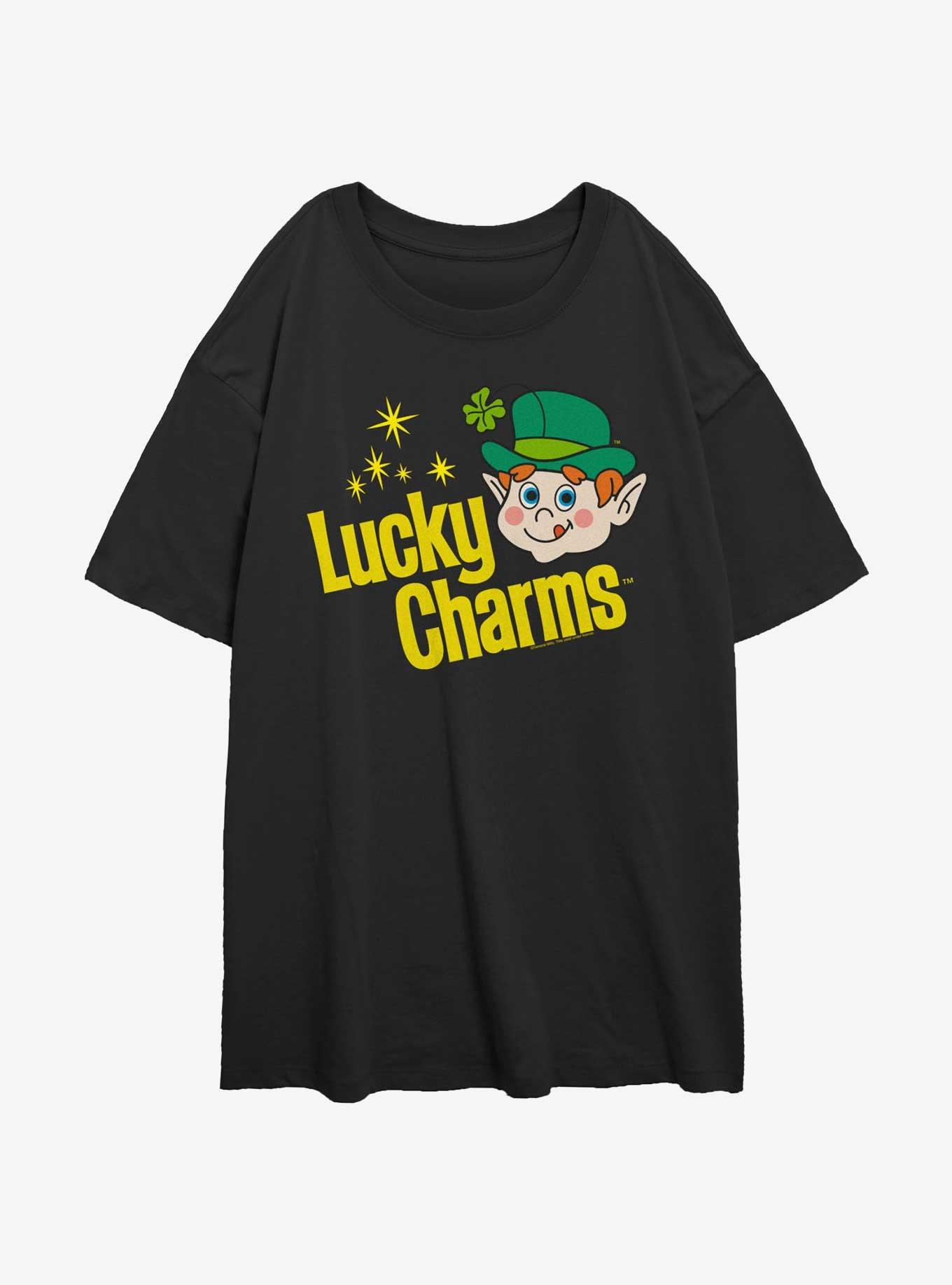 Lucky Charms Logo Retro Girls Oversized T-Shirt, BLACK, hi-res