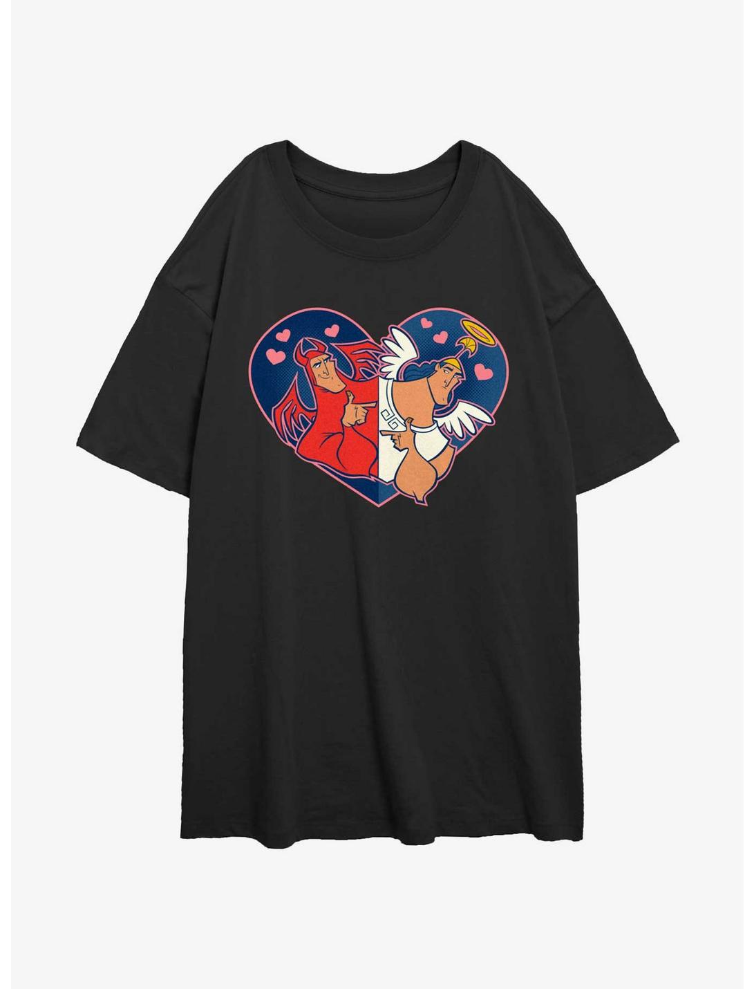 Disney The Emperor's New Groove Kronk Angel & Devil Heart Girls Oversized T-Shirt, BLACK, hi-res