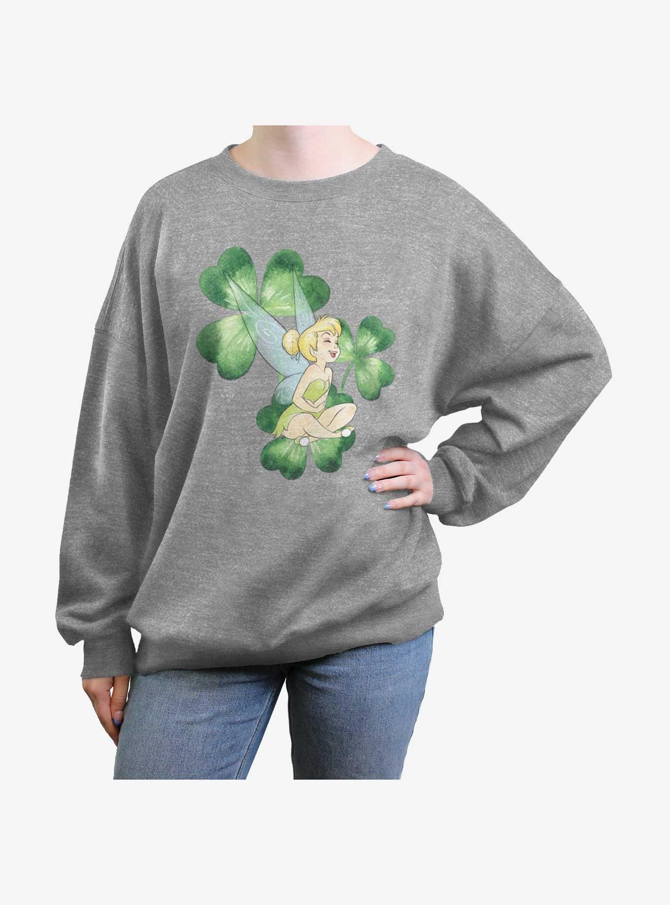 Disney Tinker Bell Lucky Fairy Girls Oversized Sweatshirt, HEATHER GR, hi-res