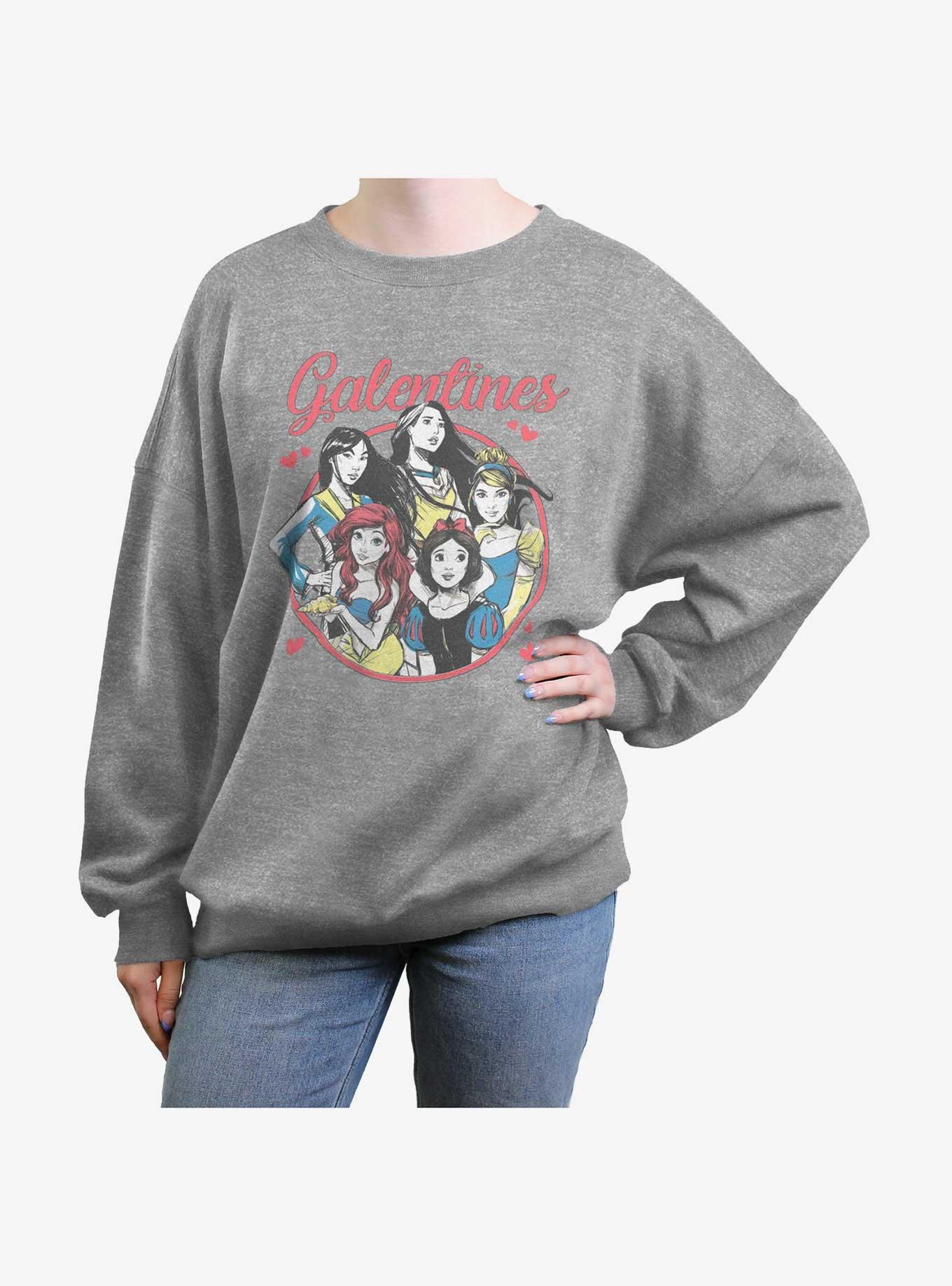 Disney Princesses Galentines Girls Oversized Sweatshirt, HEATHER GR, hi-res