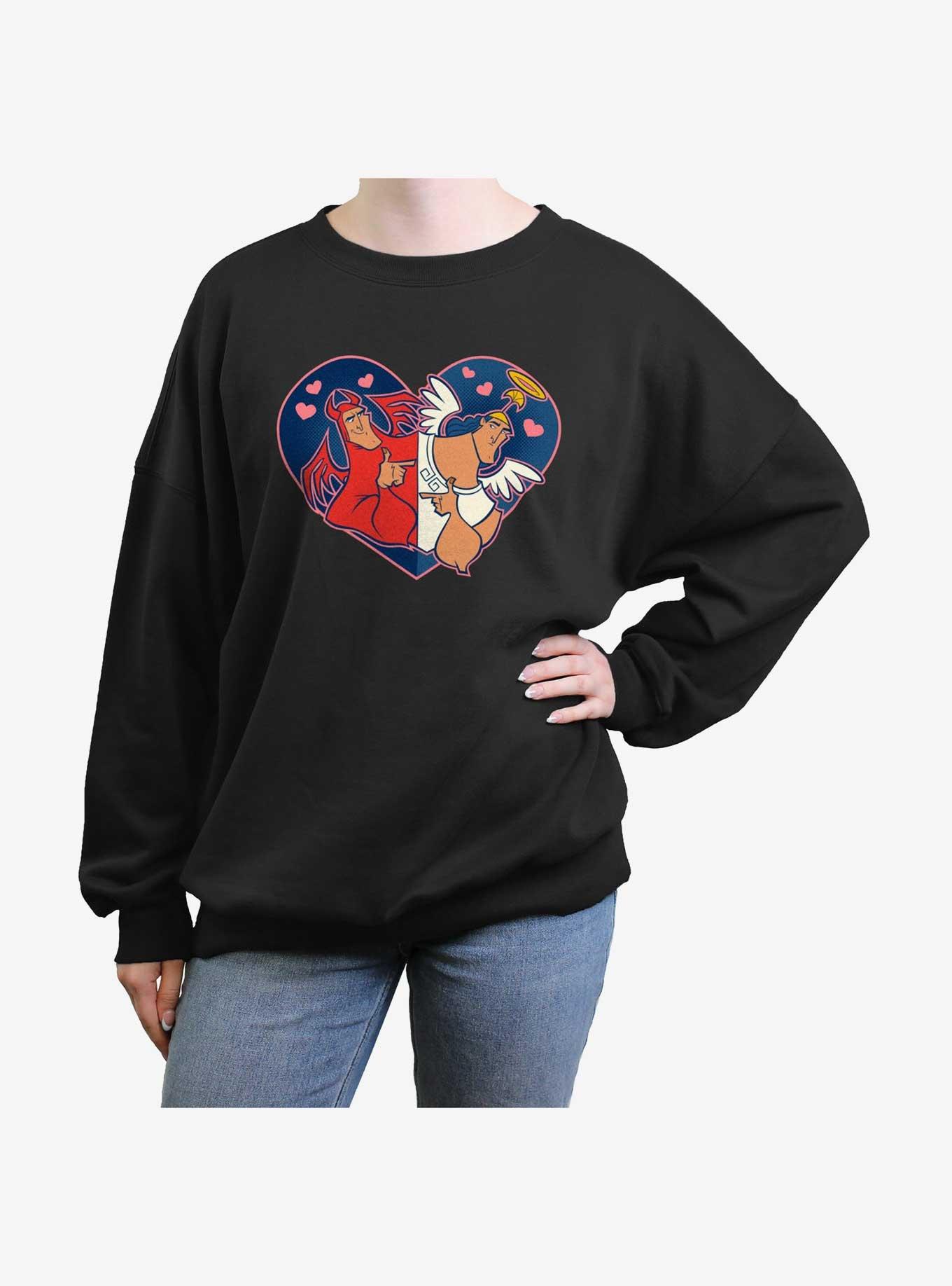 Disney The Emperor's New Groove Kronk Angel & Devil Heart Girls Oversized Sweatshirt, BLACK, hi-res