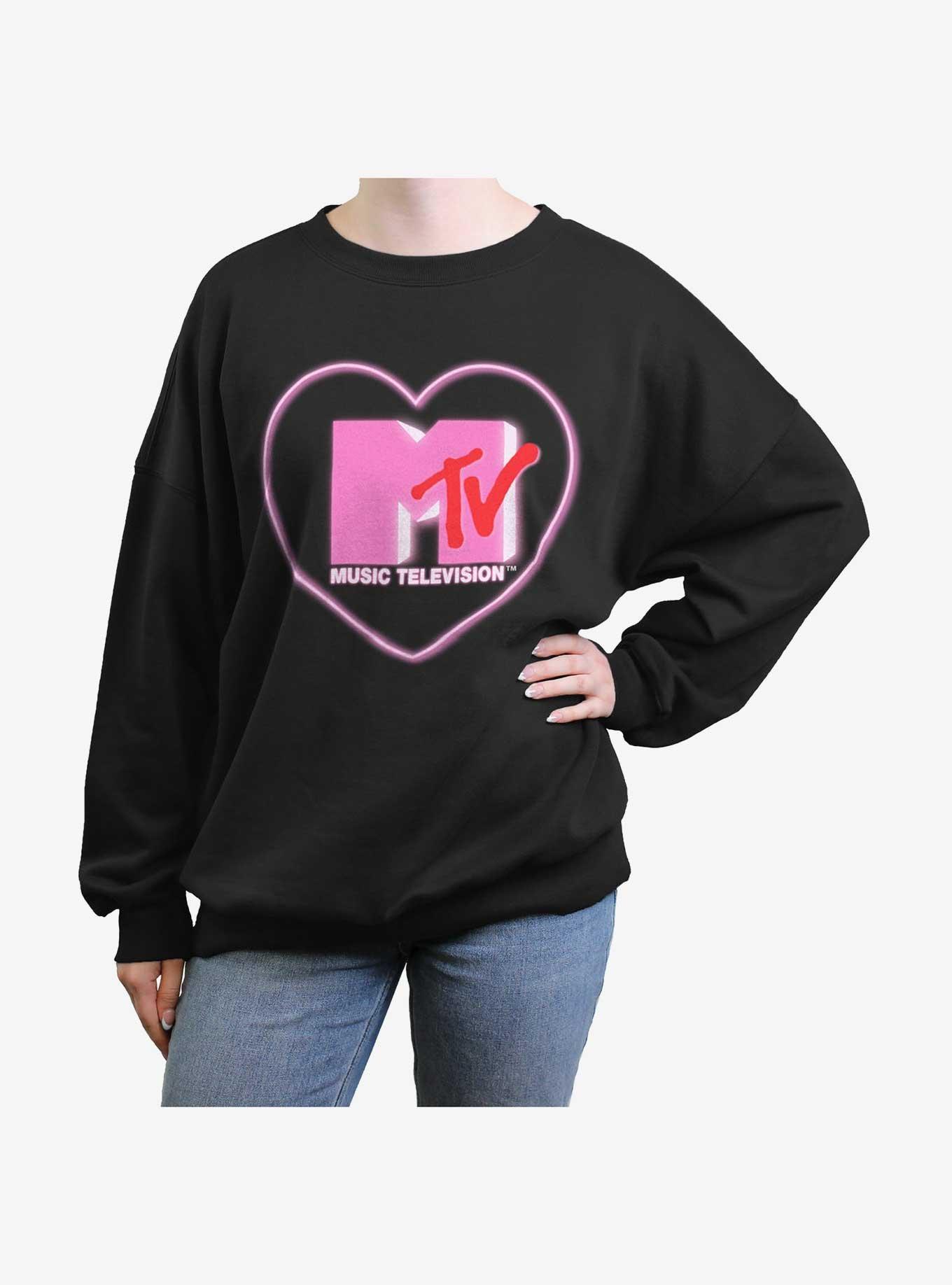 MTV Heart Love Logo Girls Oversized Sweatshirt, BLACK, hi-res