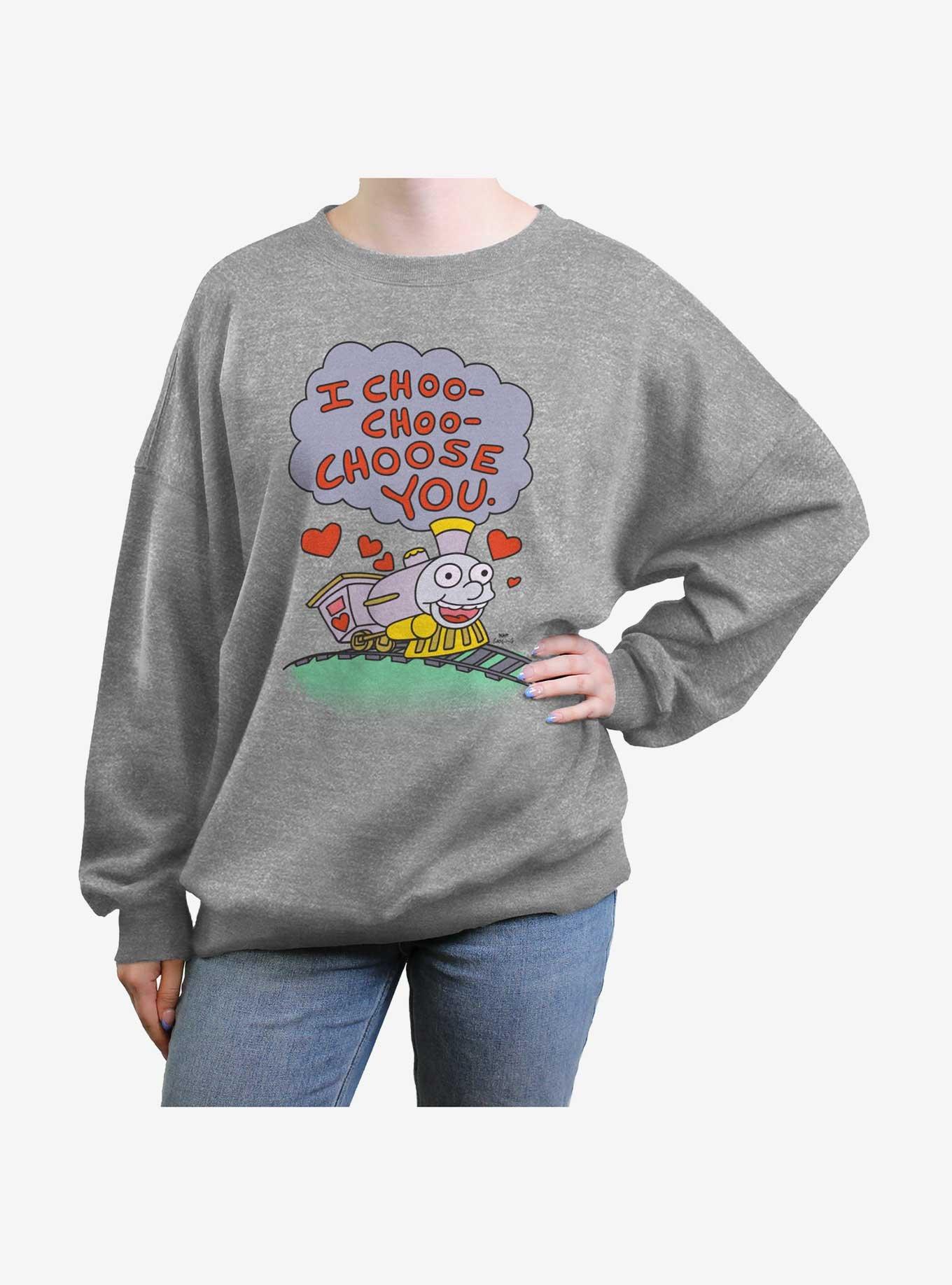 The Simpsons Choo-Choose You Girls Oversized Sweatshirt, HEATHER GR, hi-res