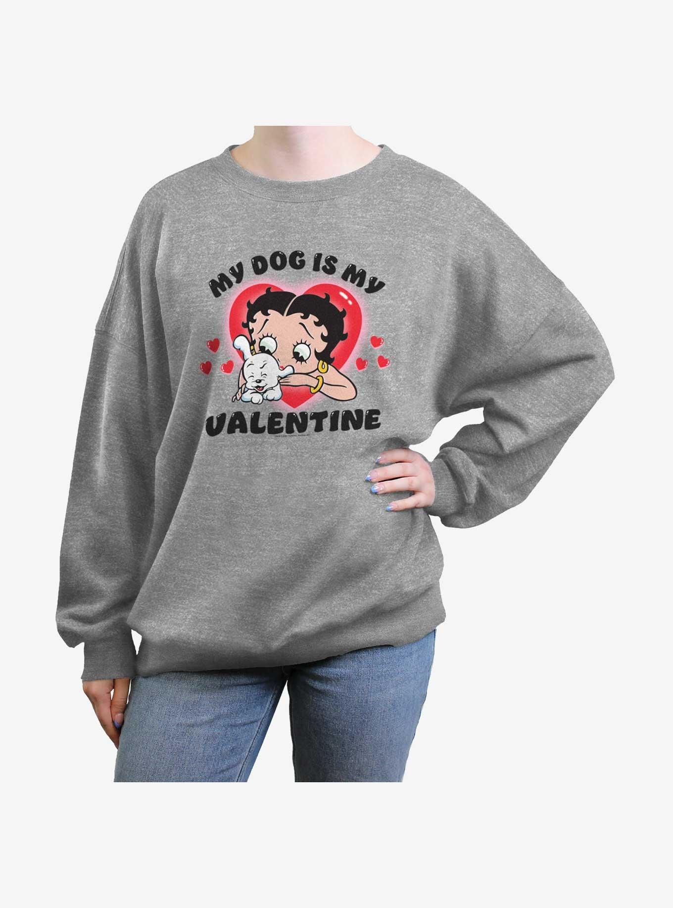 Betty Boop Valentines Dog Girls Oversized Sweatshirt, HEATHER GR, hi-res