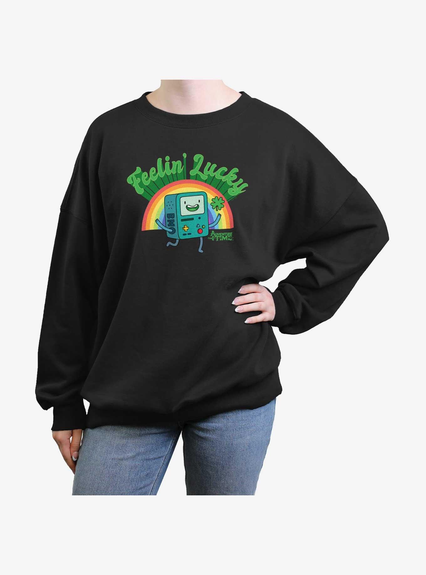 Adventure Time Lucky BMO Girls Oversized Sweatshirt, BLACK, hi-res