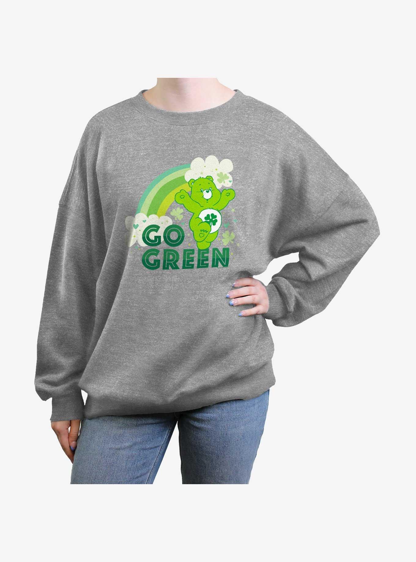 Care Bears Go Green Good Luck Bear Girls Oversized Sweatshirt, HEATHER GR, hi-res