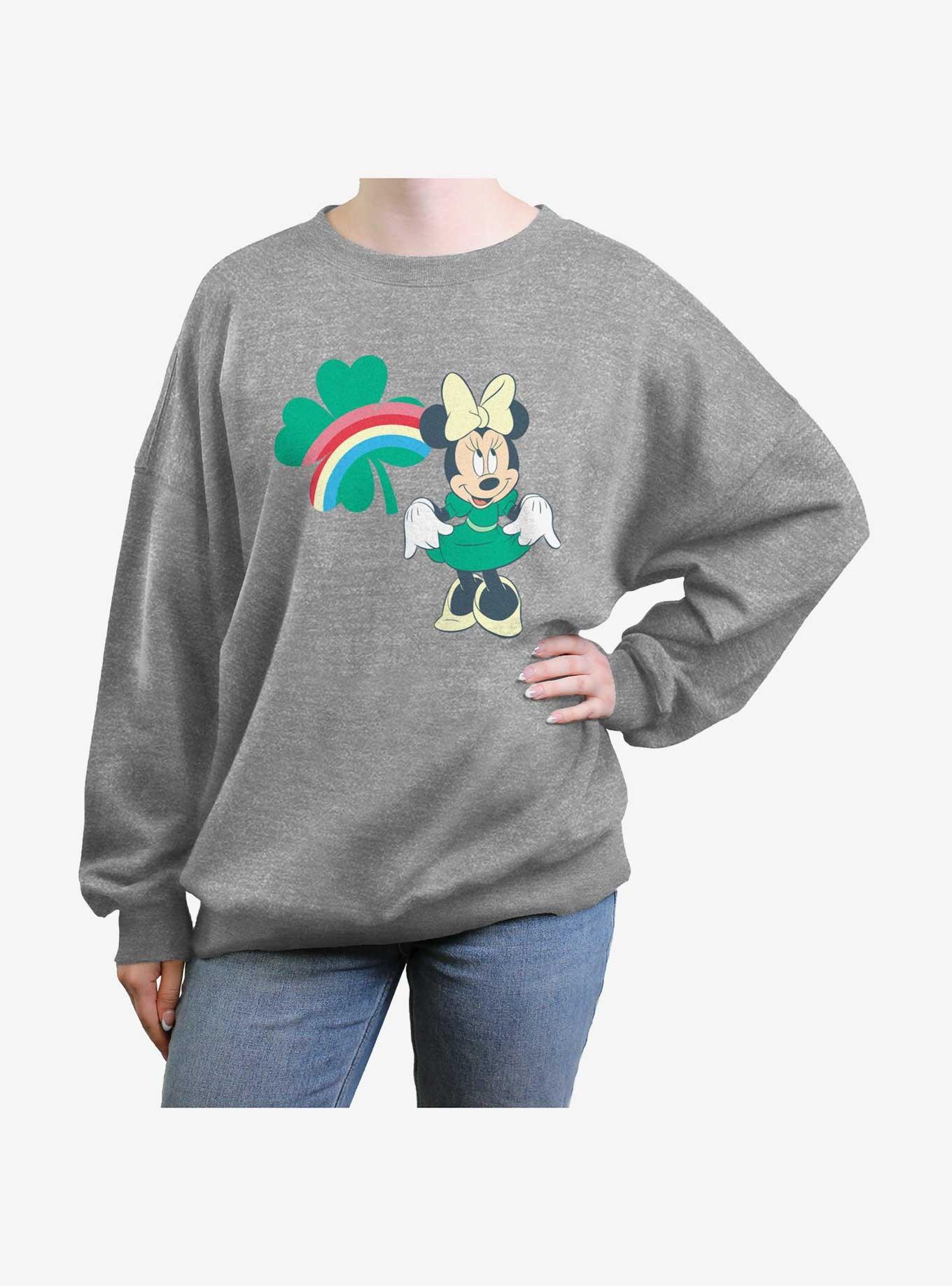 Disney Minnie Mouse Clover Rainbow Girls Oversized Sweatshirt, HEATHER GR, hi-res