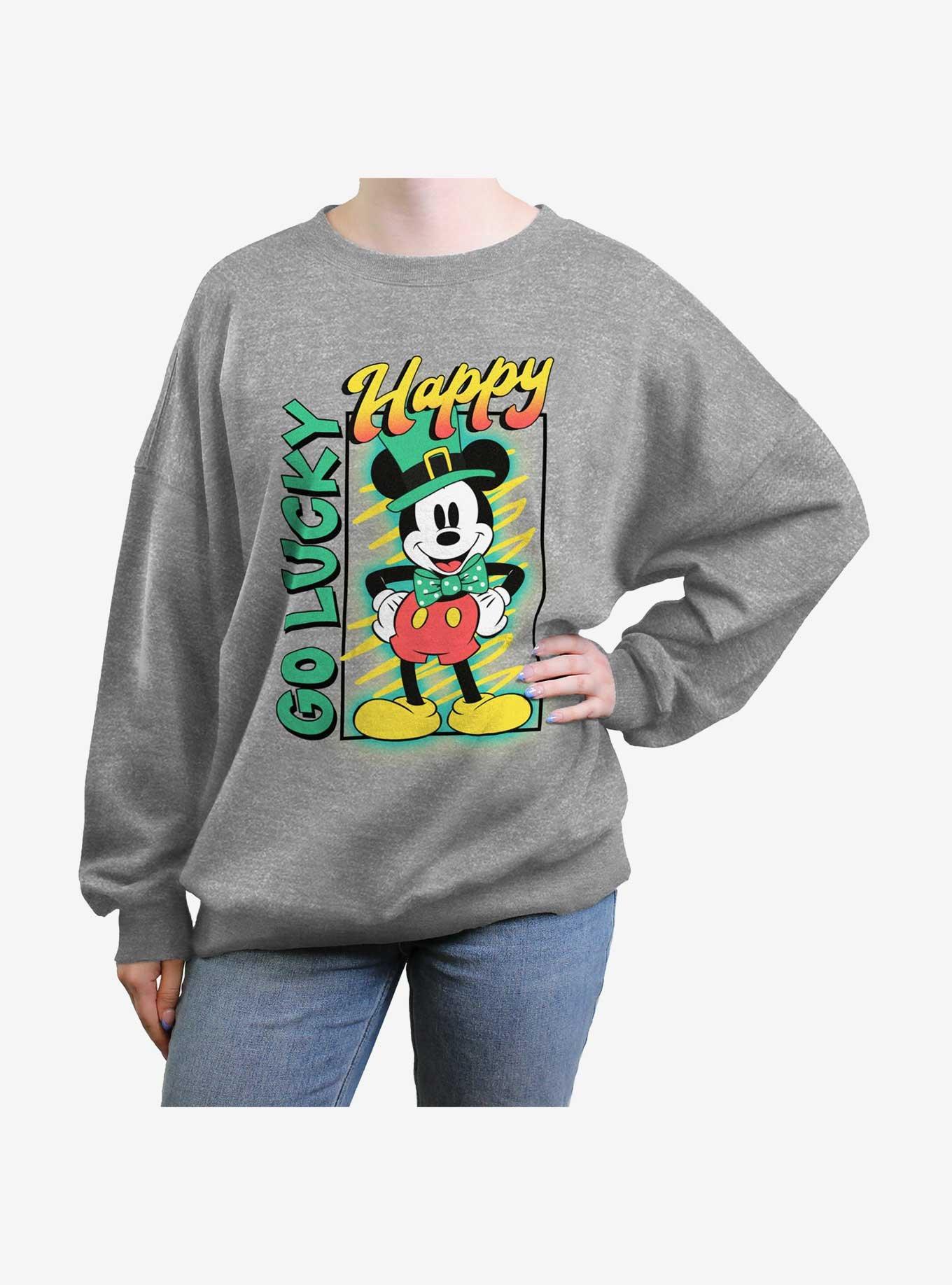 Disney Mickey Mouse Happy Go Lucky Girls Oversized Sweatshirt GREY Hot Topic