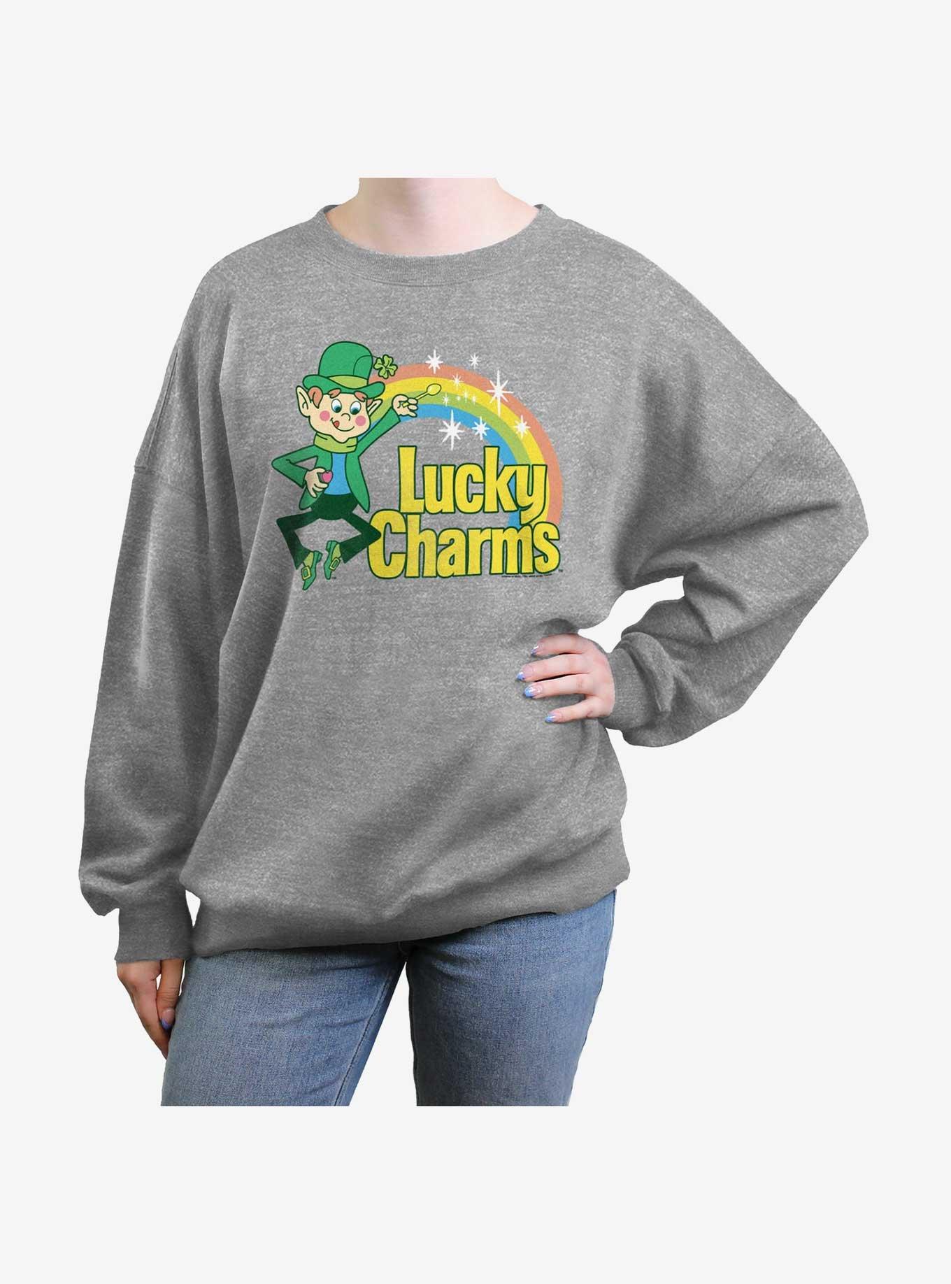Lucky Charms Logo Girls Oversized Sweatshirt, HEATHER GR, hi-res