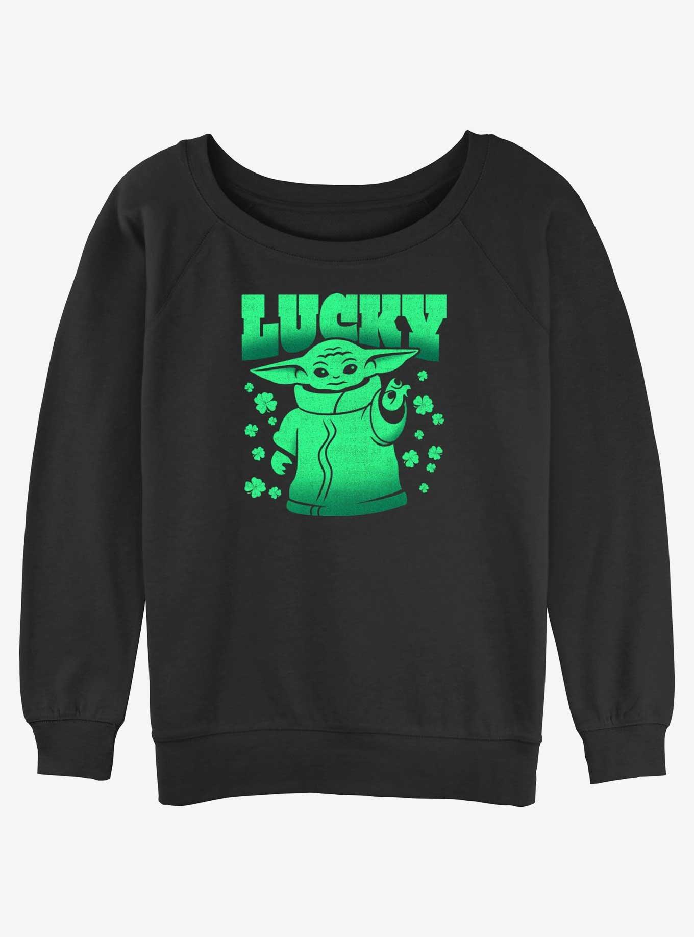 Star Wars The Mandalorian Grogu Lucky One Womens Slouchy Sweatshirt, BLACK, hi-res