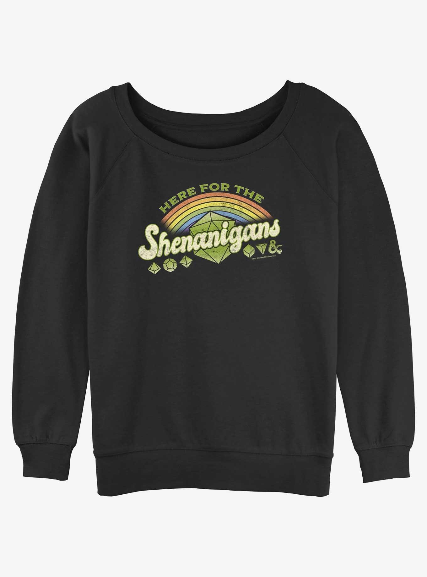 Dungeons & Dragons Here For Shenanigans Womens Slouchy Sweatshirt, BLACK, hi-res