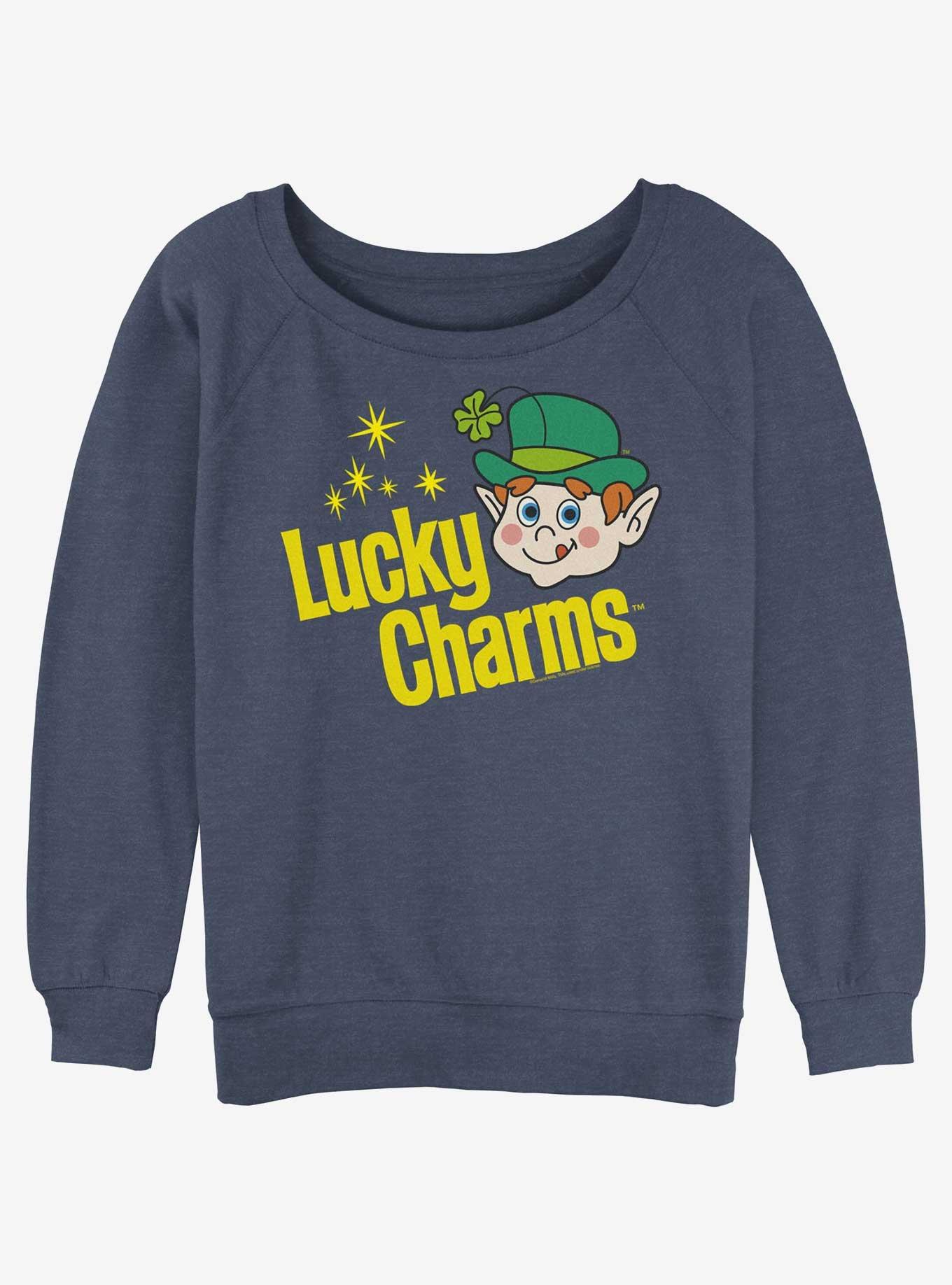 Lucky Charms Logo Retro Womens Slouchy Sweatshirt, BLUEHTR, hi-res