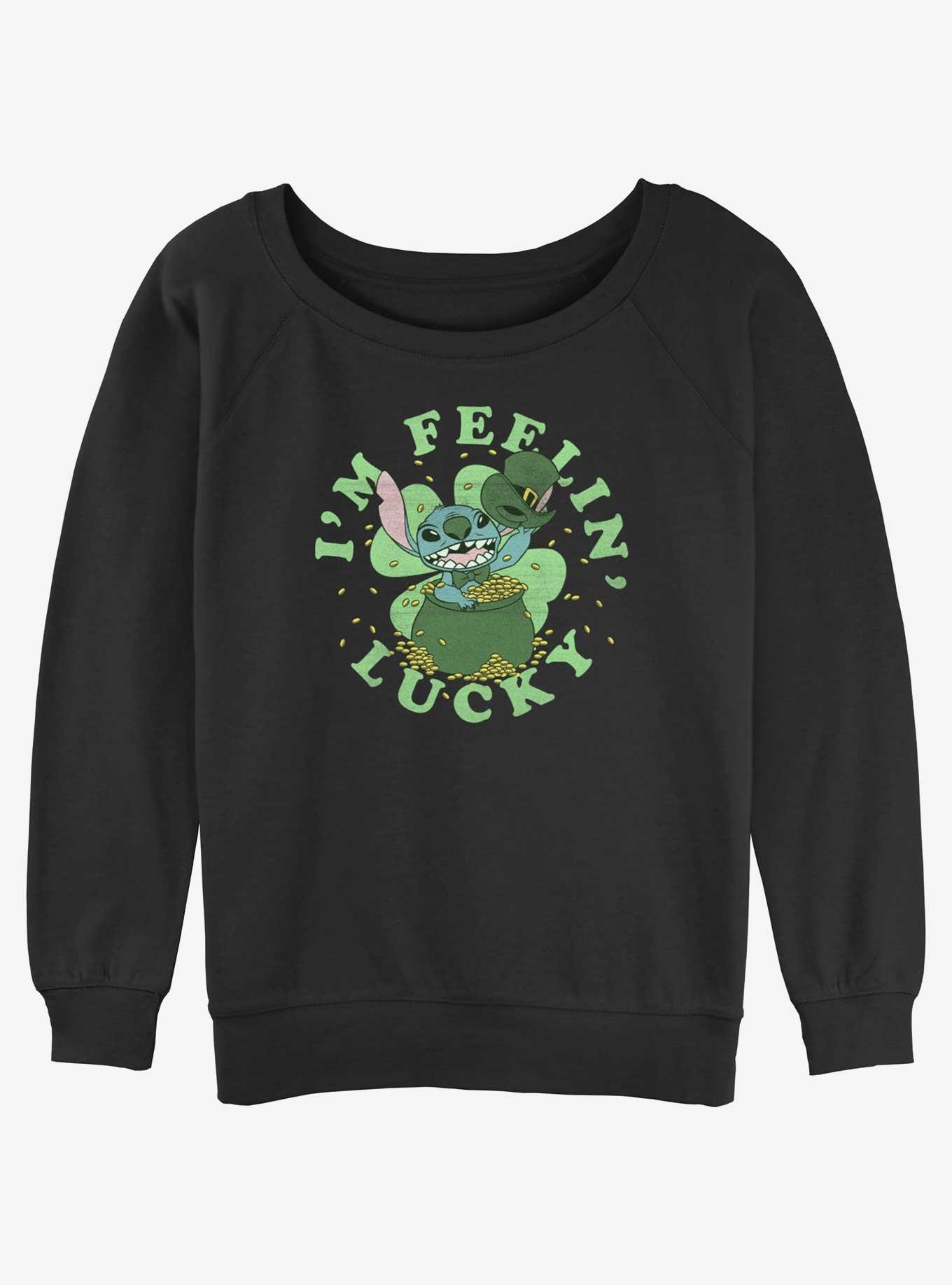 Disney Lilo & Stitch I'm Feelin Lucky Womens Slouchy Sweatshirt, BLACK, hi-res