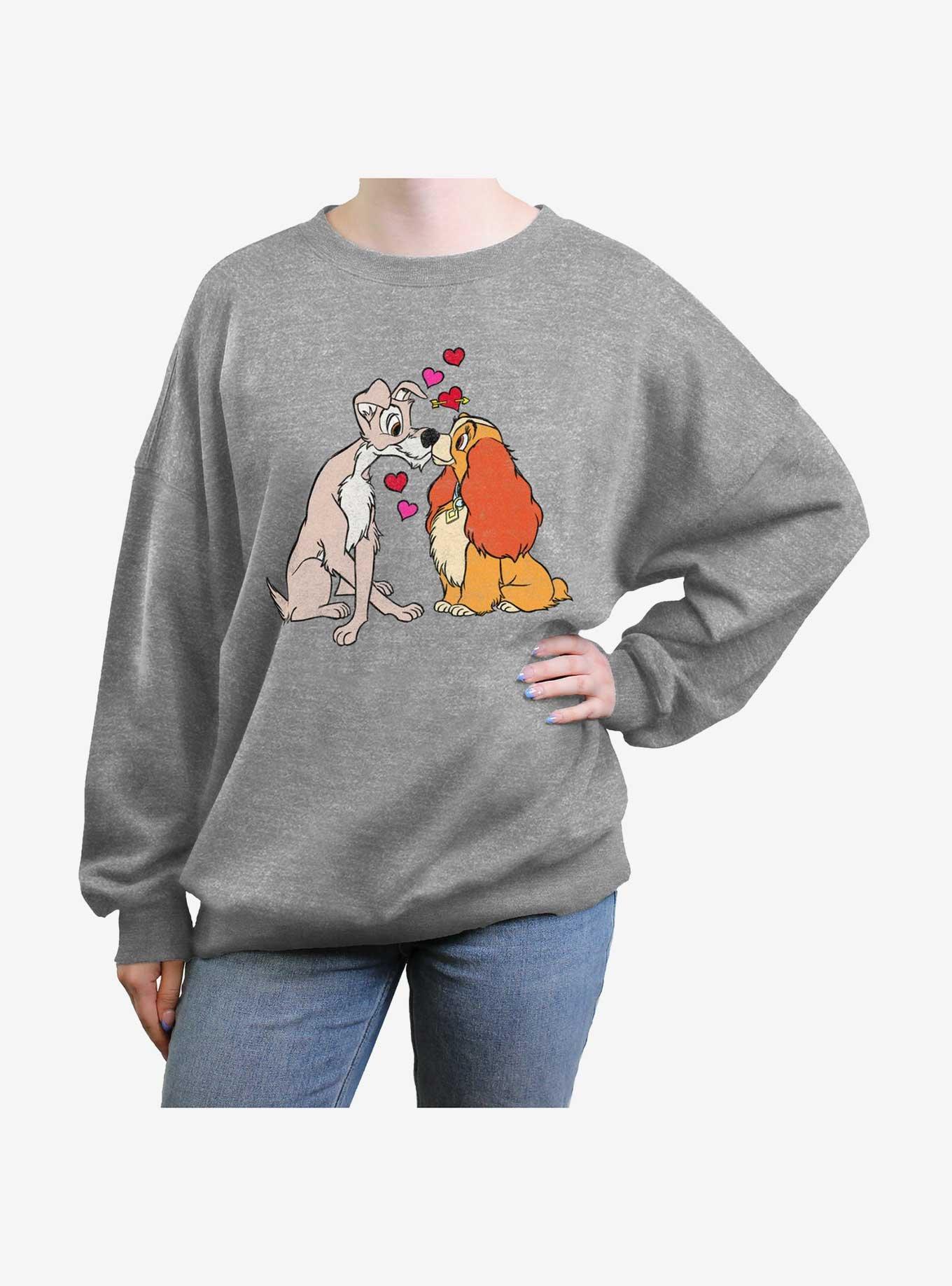 Disney Lady and the Tramp Puppy Love Womens Oversized Sweatshirt, HEATHER GR, hi-res