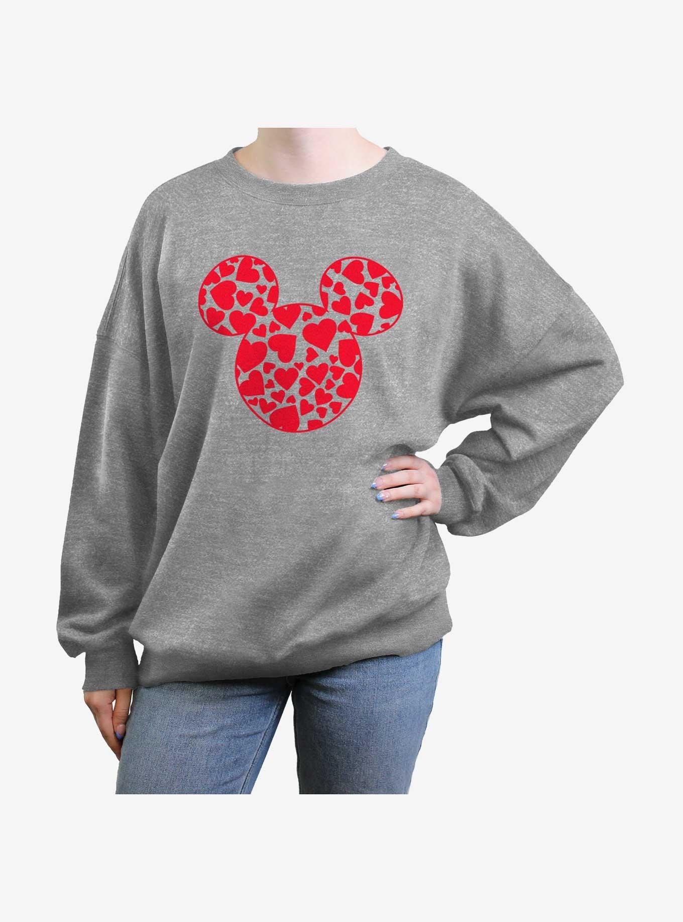 Disney Mickey Mouse Heart Ears Womens Oversized Sweatshirt, HEATHER GR, hi-res