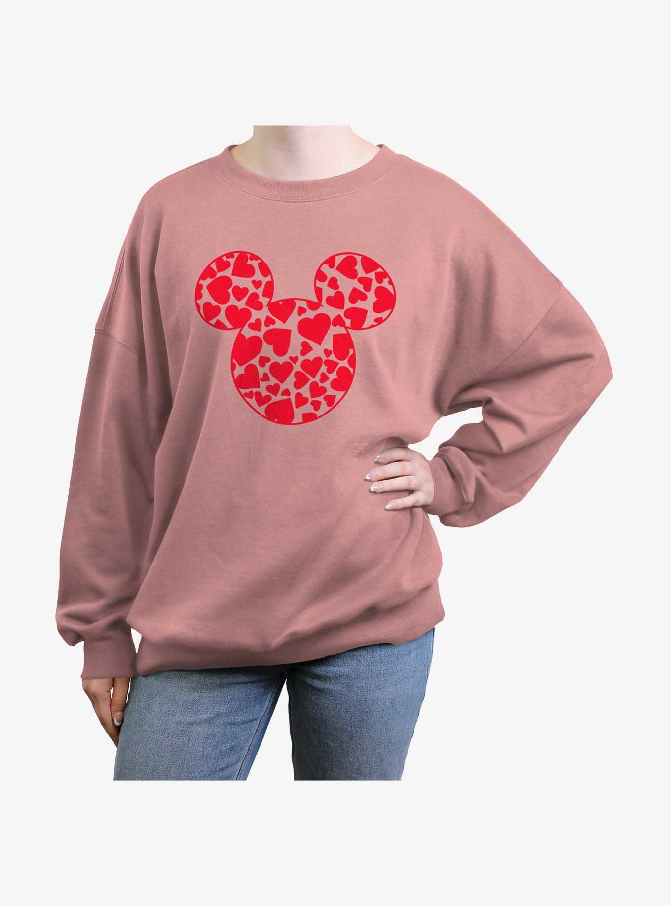 Disney Mickey Mouse Heart Ears Womens Oversized Sweatshirt, DESERTPNK, hi-res