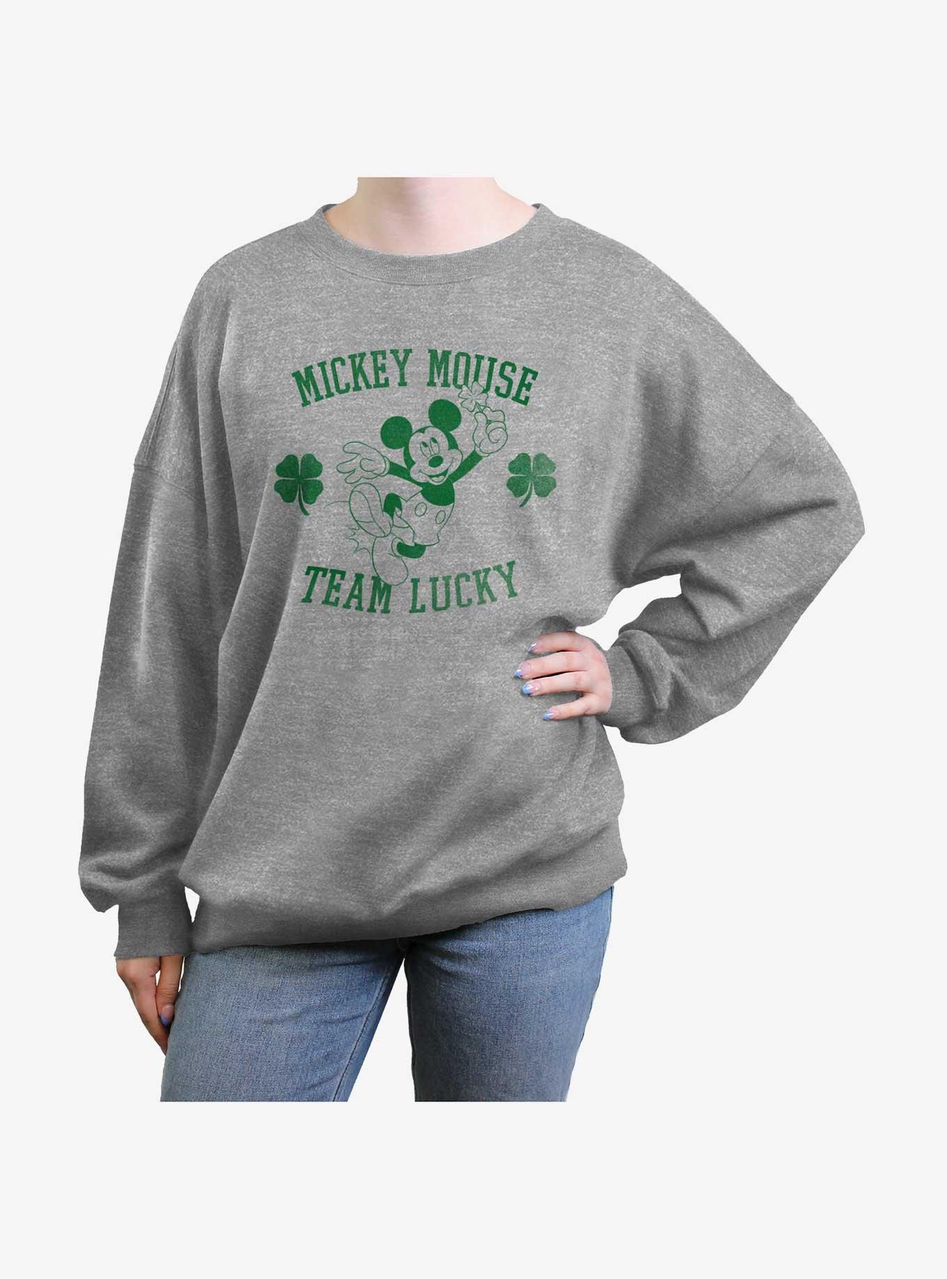 Disney Mickey Mouse Team Lucky Womens Oversized Sweatshirt, HEATHER GR, hi-res