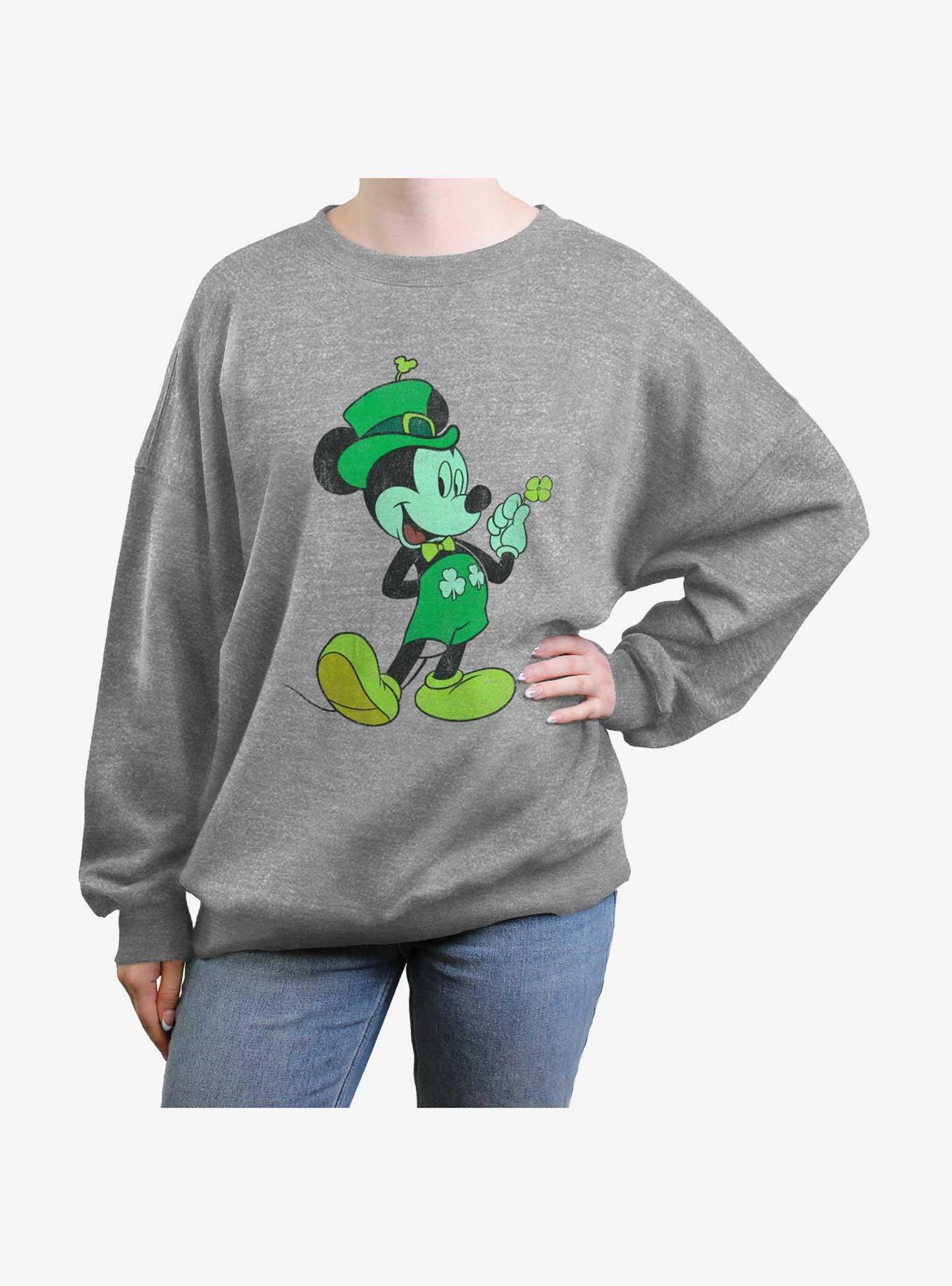 Disney Mickey Mouse Lucky Mickey Womens Oversized Sweatshirt, HEATHER GR, hi-res