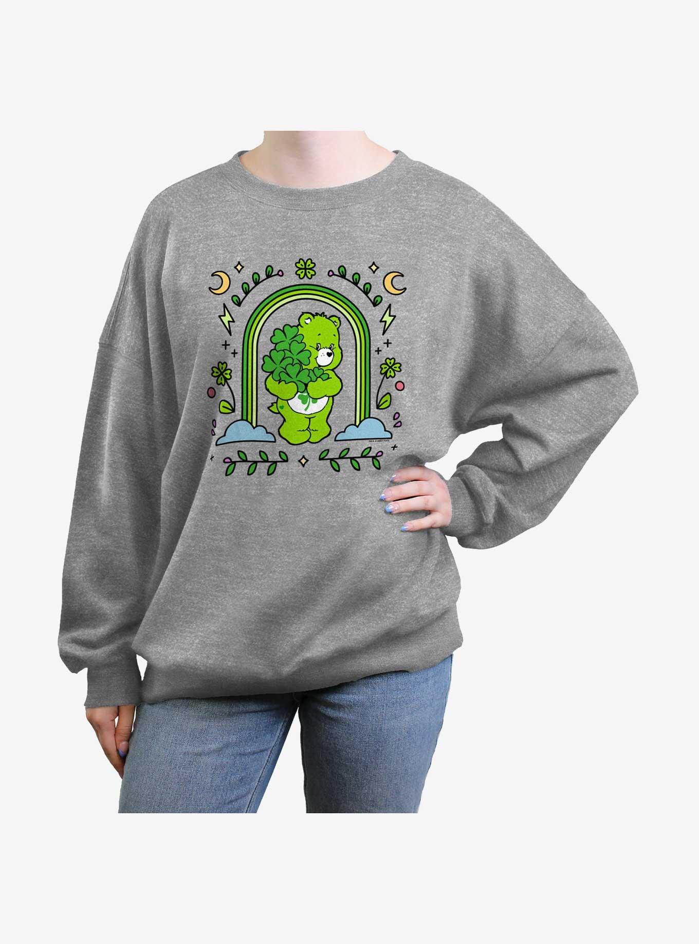 Care Bears Lucky Bear Green Rainbow Womens Oversized Sweatshirt, HEATHER GR, hi-res