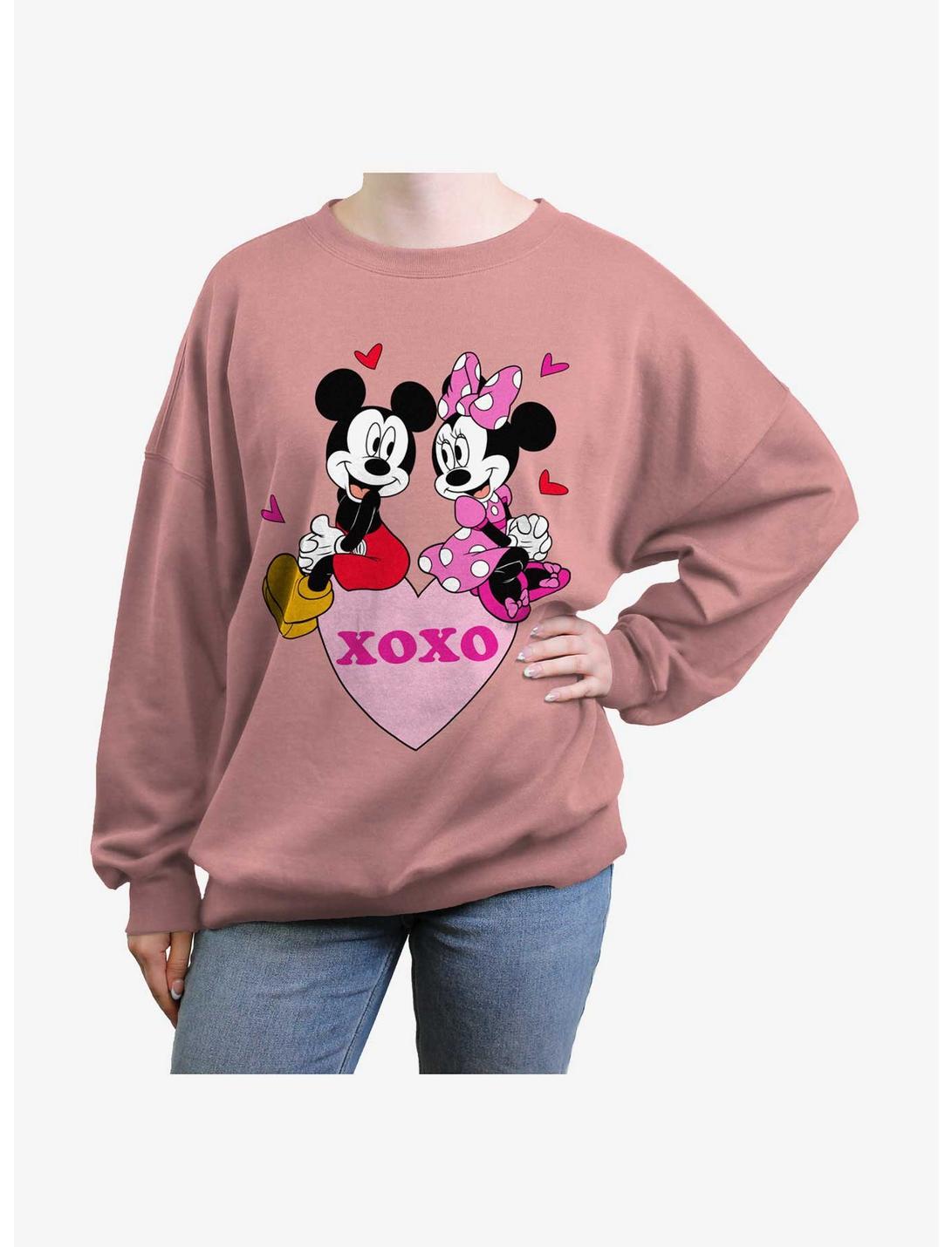 Disney Mickey Mouse Mickey And Minnie Xoxo Womens Oversized Sweatshirt, DESERTPNK, hi-res