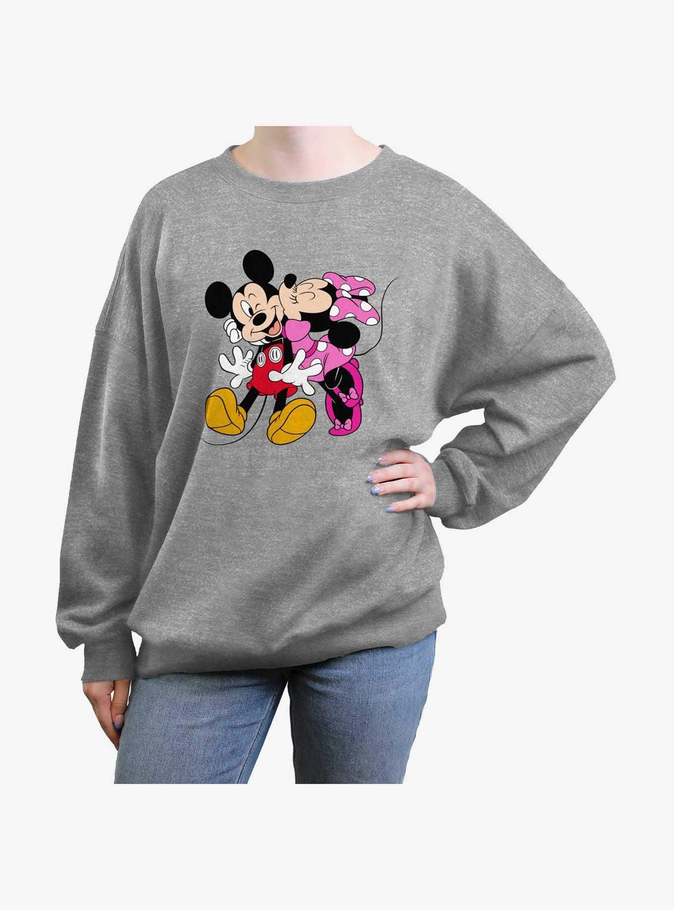 Disney Mickey Mouse Hugs and Kisses Womens Oversized Sweatshirt, HEATHER GR, hi-res