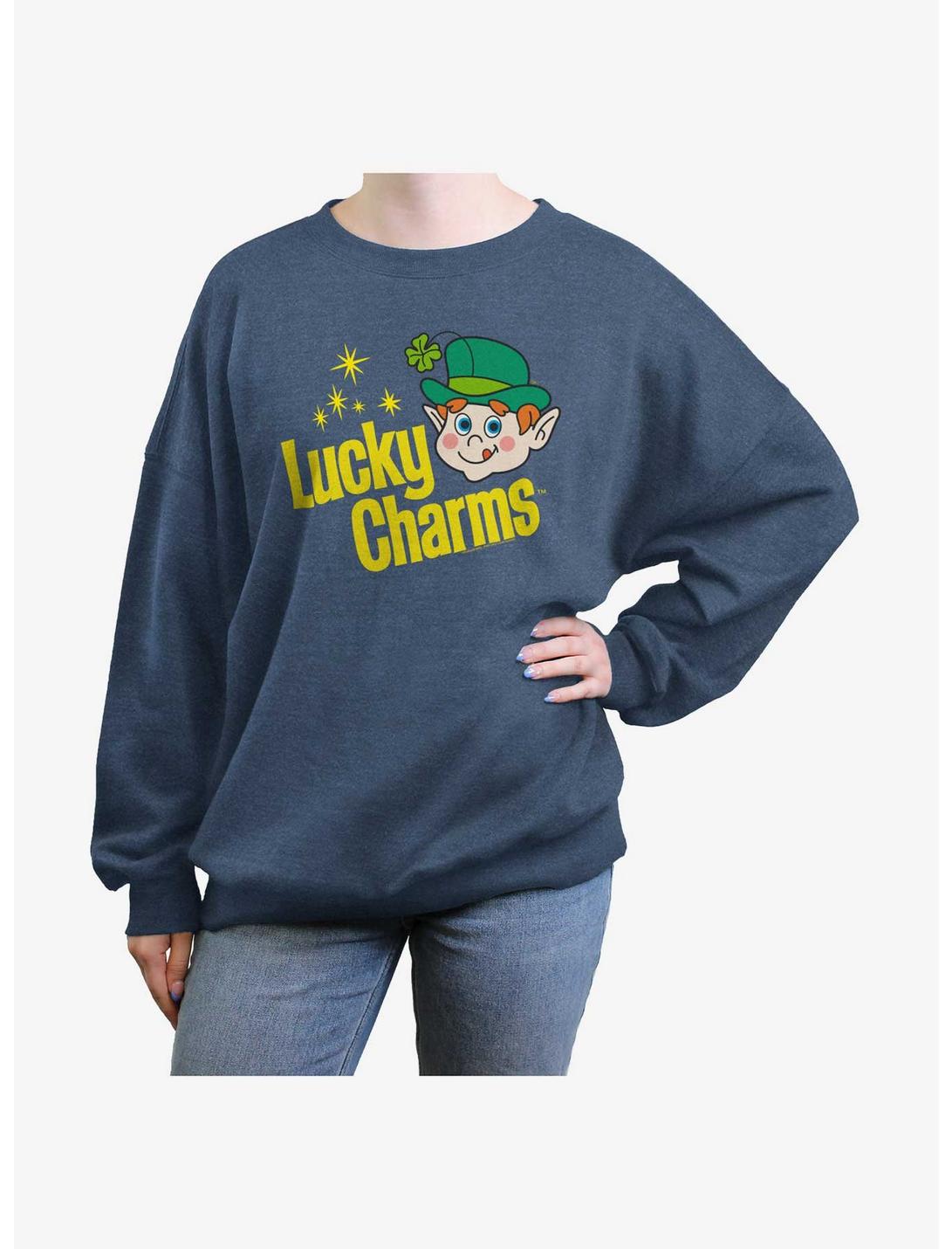 Lucky Charms Logo Retro Womens Oversized Sweatshirt, BLUEHTR, hi-res