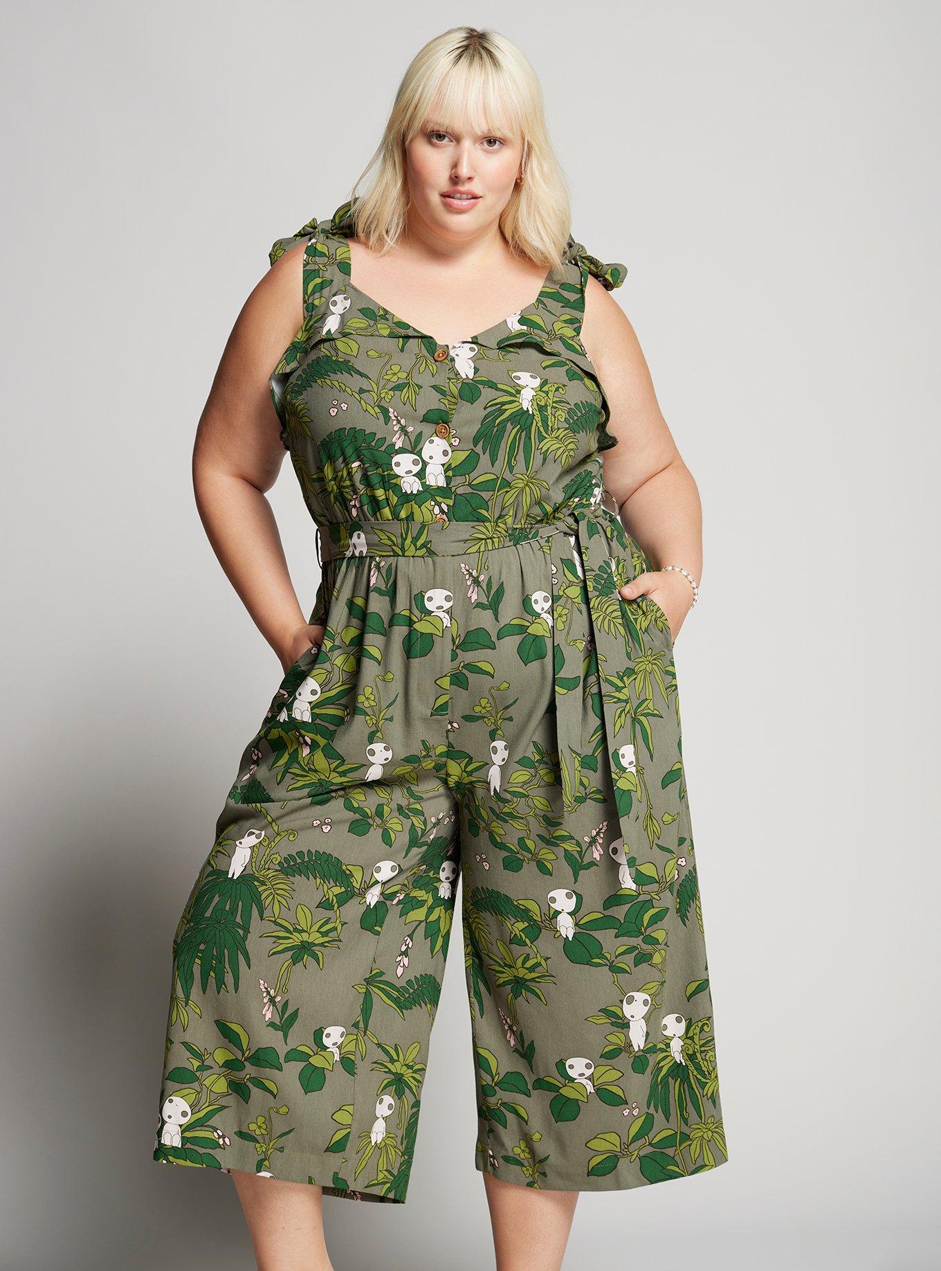 Her Universe Studio Ghibli Princess Mononoke Kodama Allover Print Plus Size Jumpsuit - BoxLunch Exclusive, NAVY, hi-res