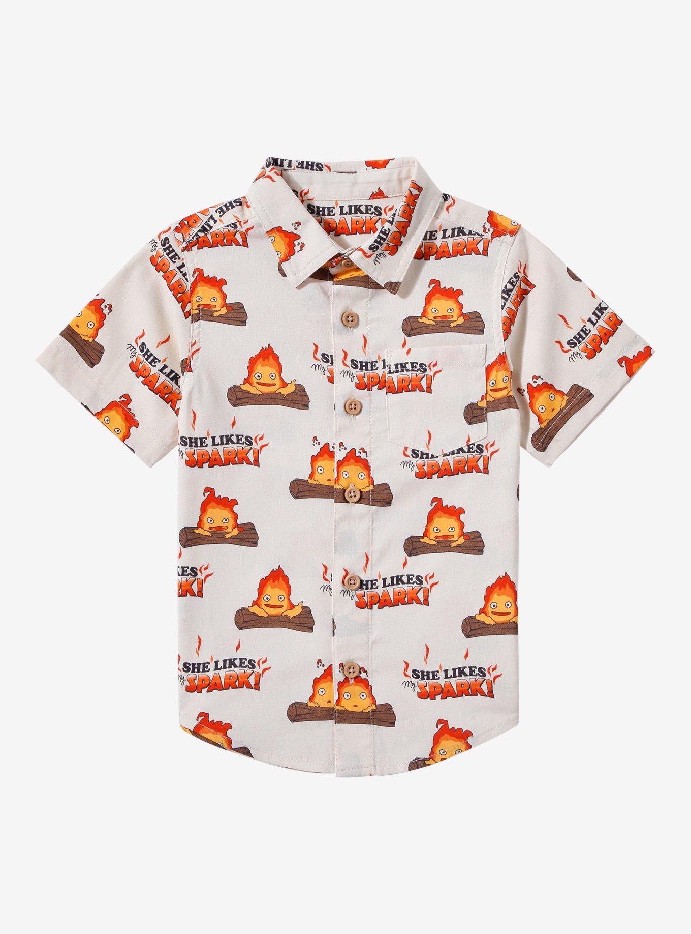 Studio Ghibli Howl's Moving Castle Calcifer Allover Print Woven Toddler Shirt &mdash; BoxLunch Exclusive, MULTI, hi-res