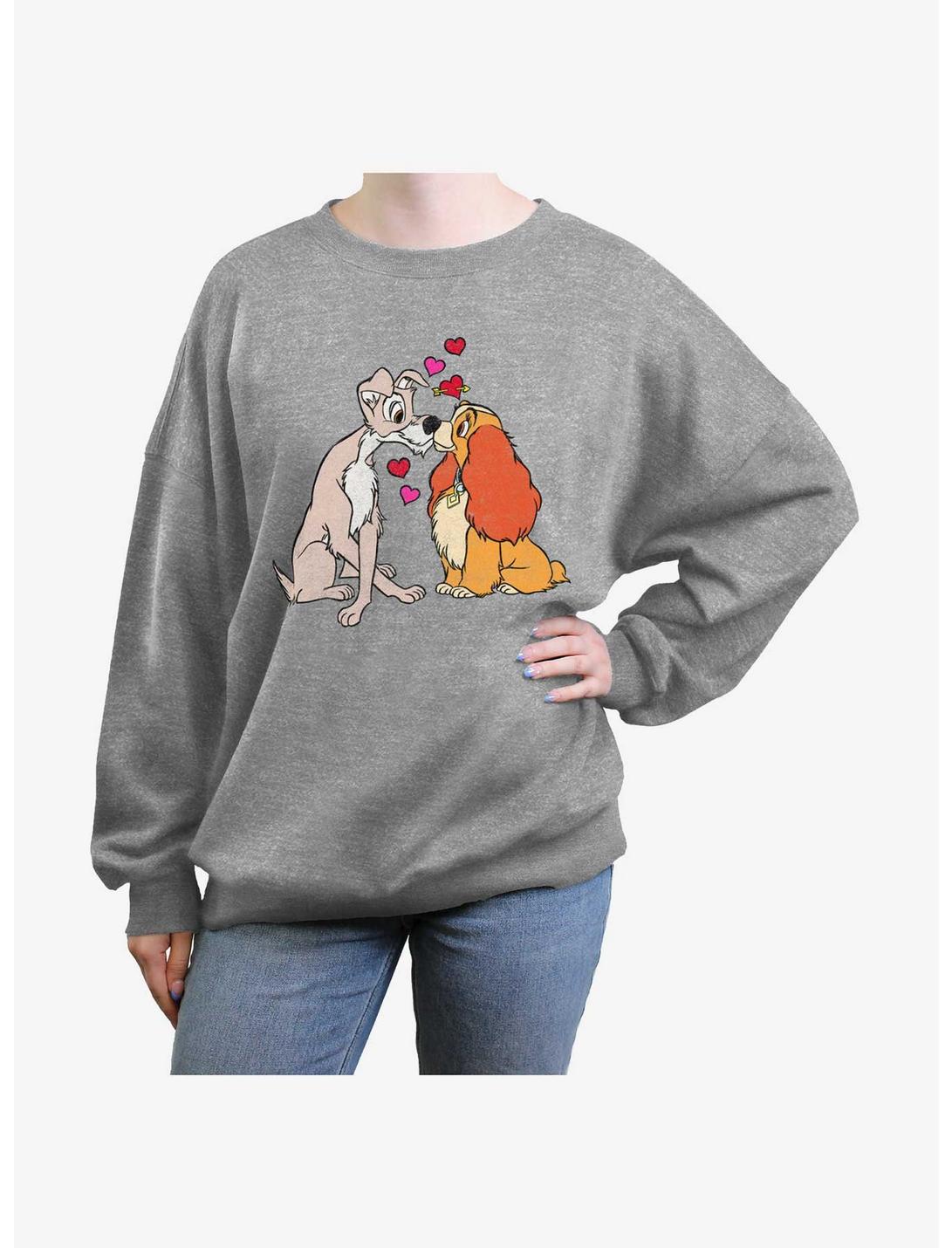 Disney Lady and the Tramp Puppy Love Womens Oversized Sweatshirt, HEATHER GR, hi-res