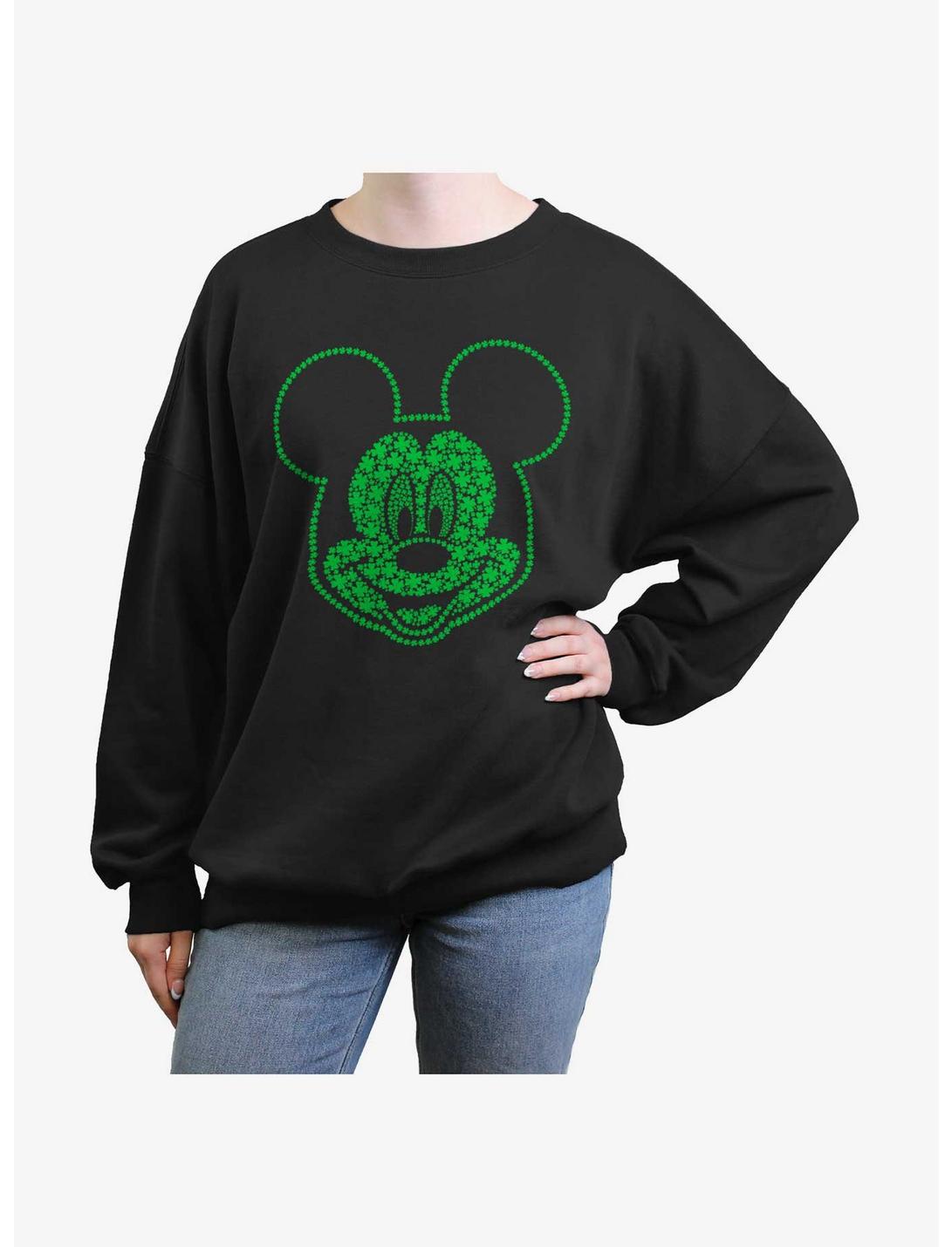 Disney Mickey Mouse Mickey Shamrocks Womens Oversized Sweatshirt, BLACK, hi-res