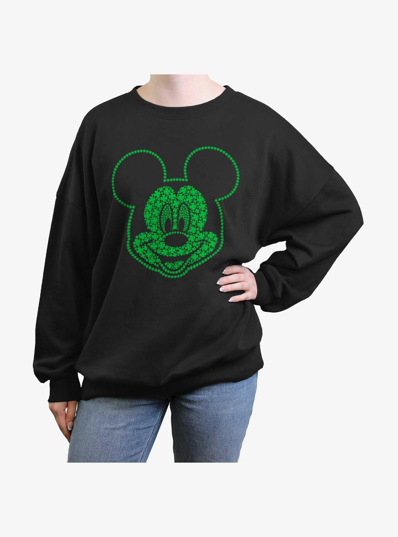 Disney Mickey Mouse Mickey Shamrocks Womens Oversized Sweatshirt, BLACK, hi-res