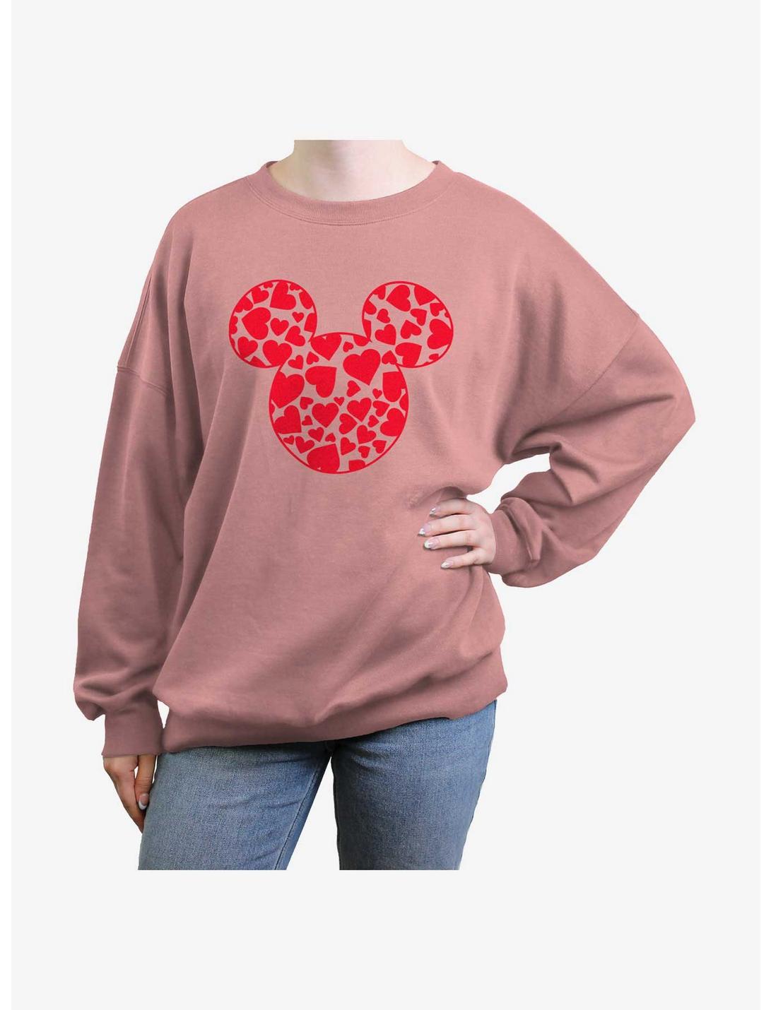 Disney Mickey Mouse Heart Ears Womens Oversized Sweatshirt, DESERTPNK, hi-res
