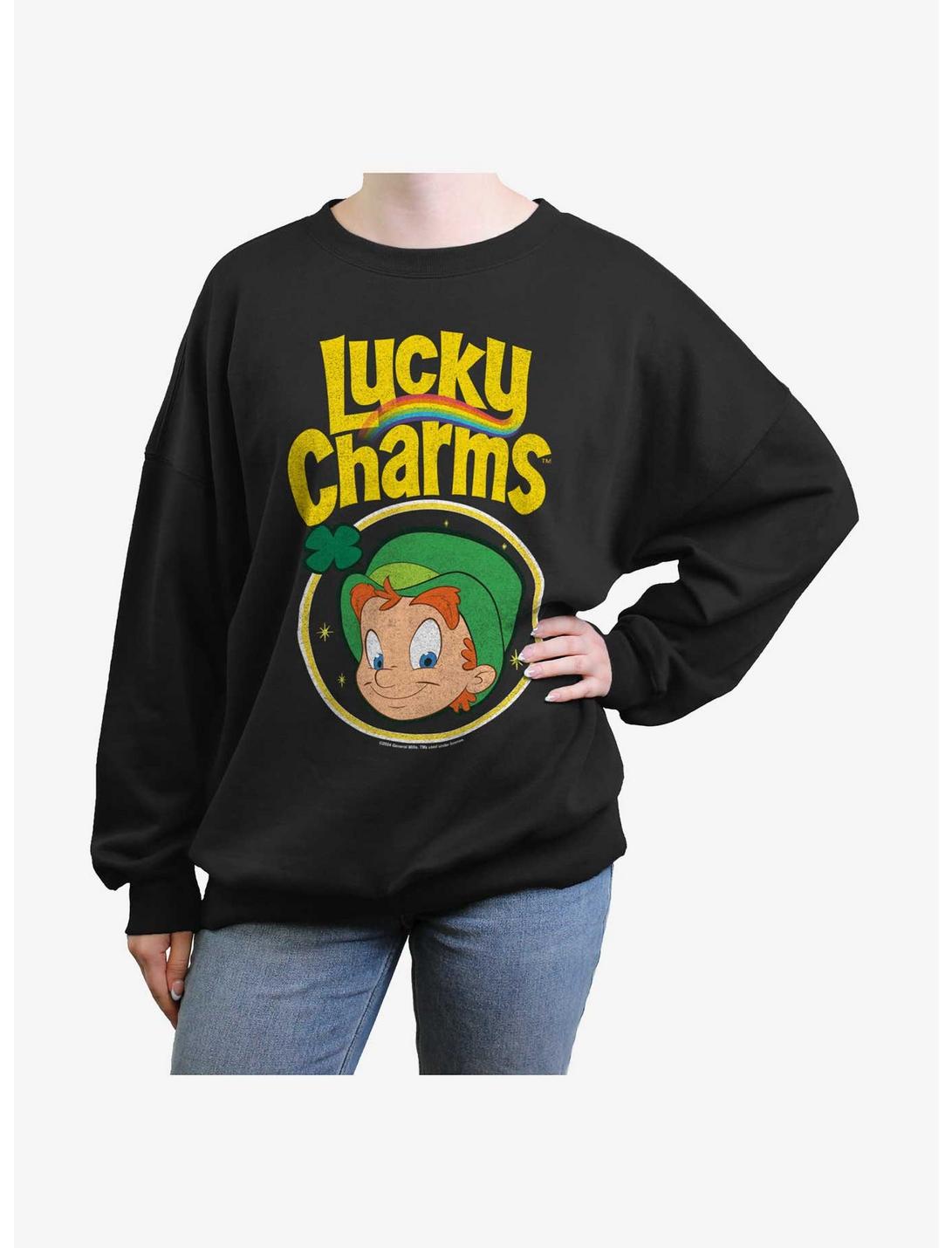 Lucky Charms Lucky Leprechaun Womens Oversized Sweatshirt, BLACK, hi-res