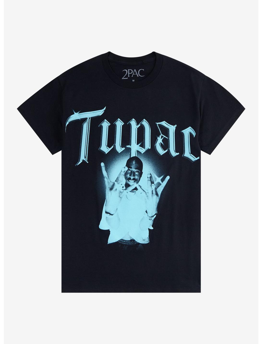 Tupac Hand Signs Portrait Boyfriend Fit Girls T-Shirt, BLACK, hi-res