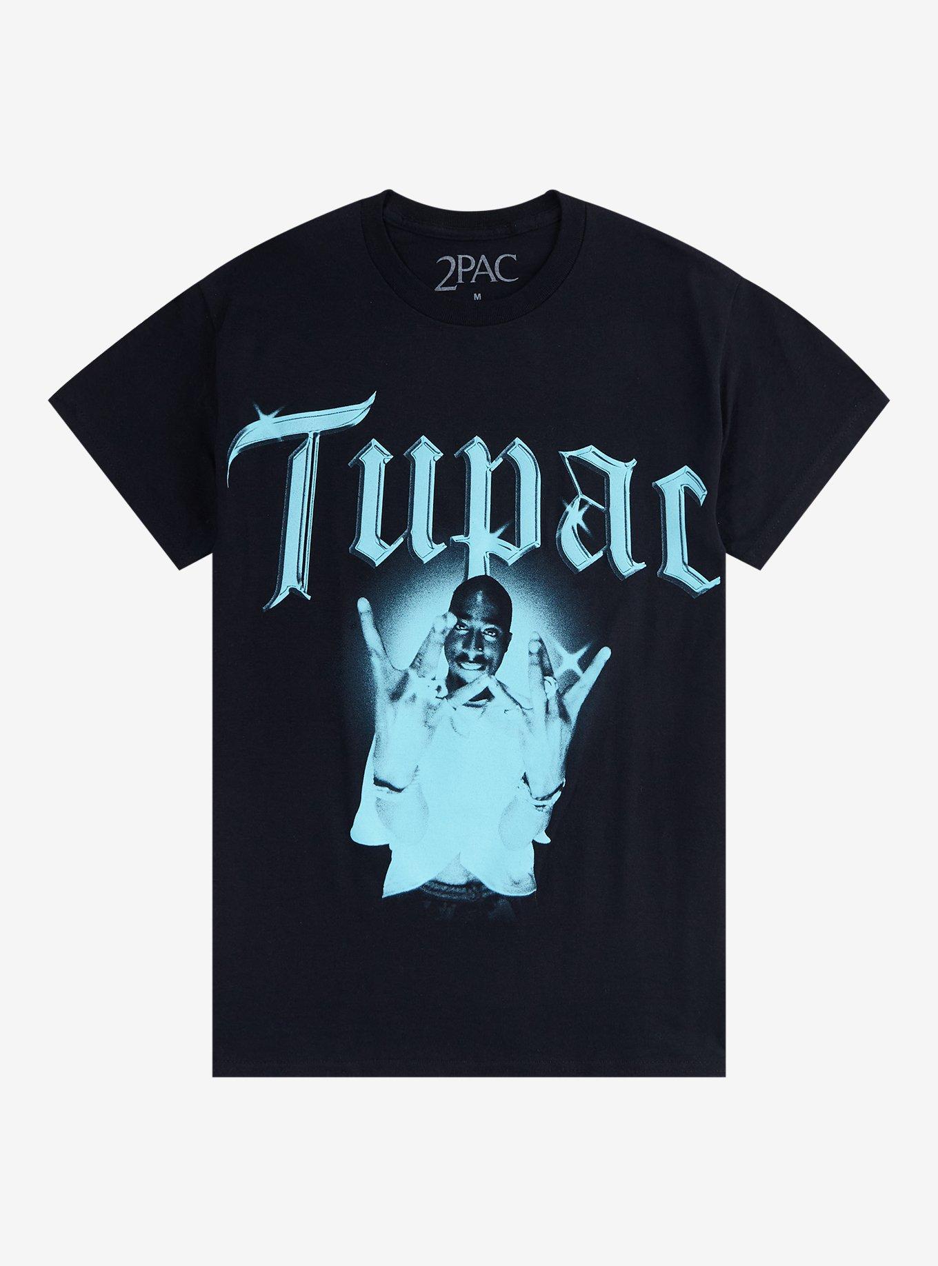 Tupac Hand Signs Portrait Boyfriend Fit Girls T-Shirt, BLACK, hi-res