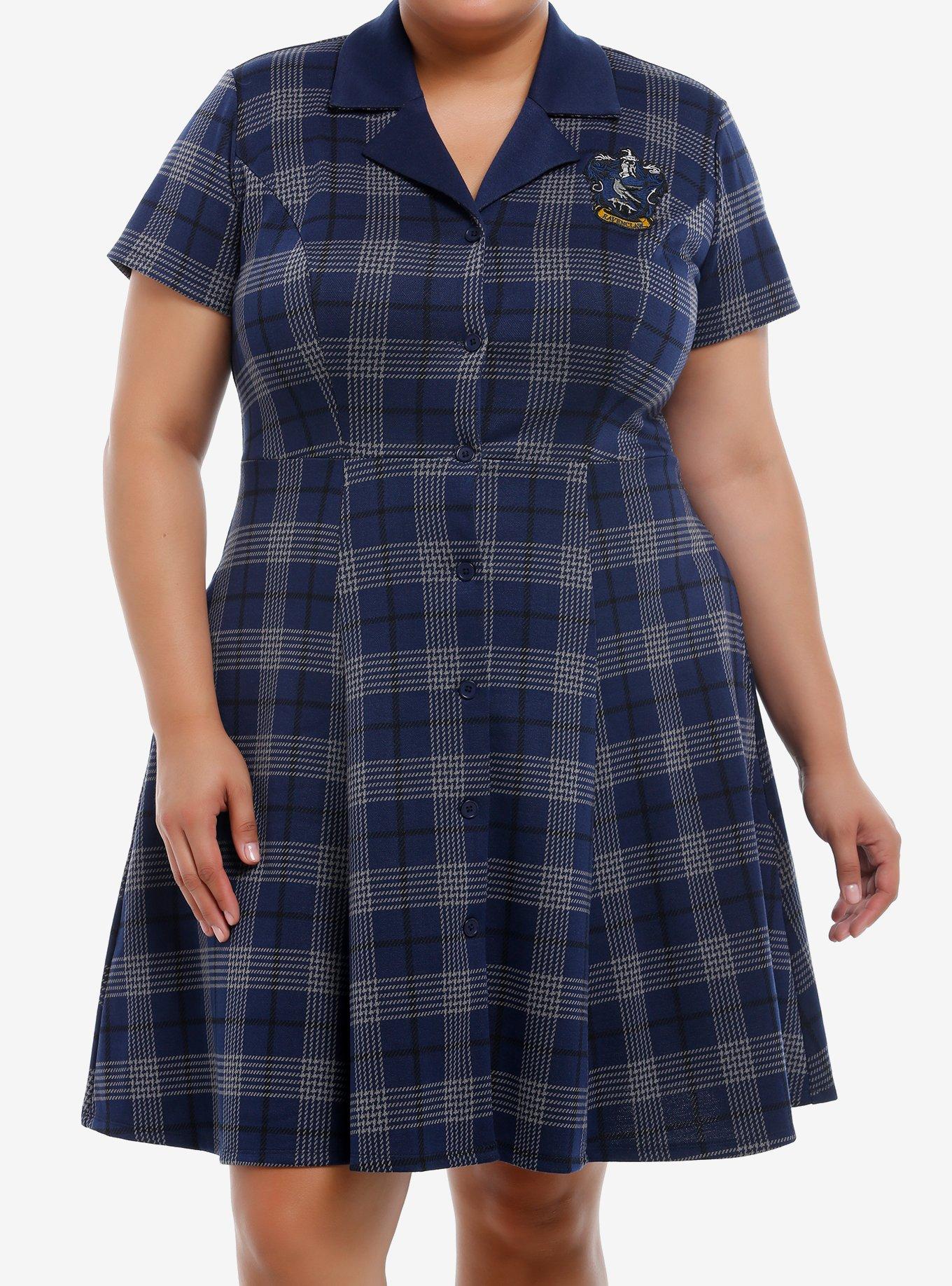 Her Universe Harry Potter Ravenclaw House Plaid Dress Plus Size, BLACK, hi-res