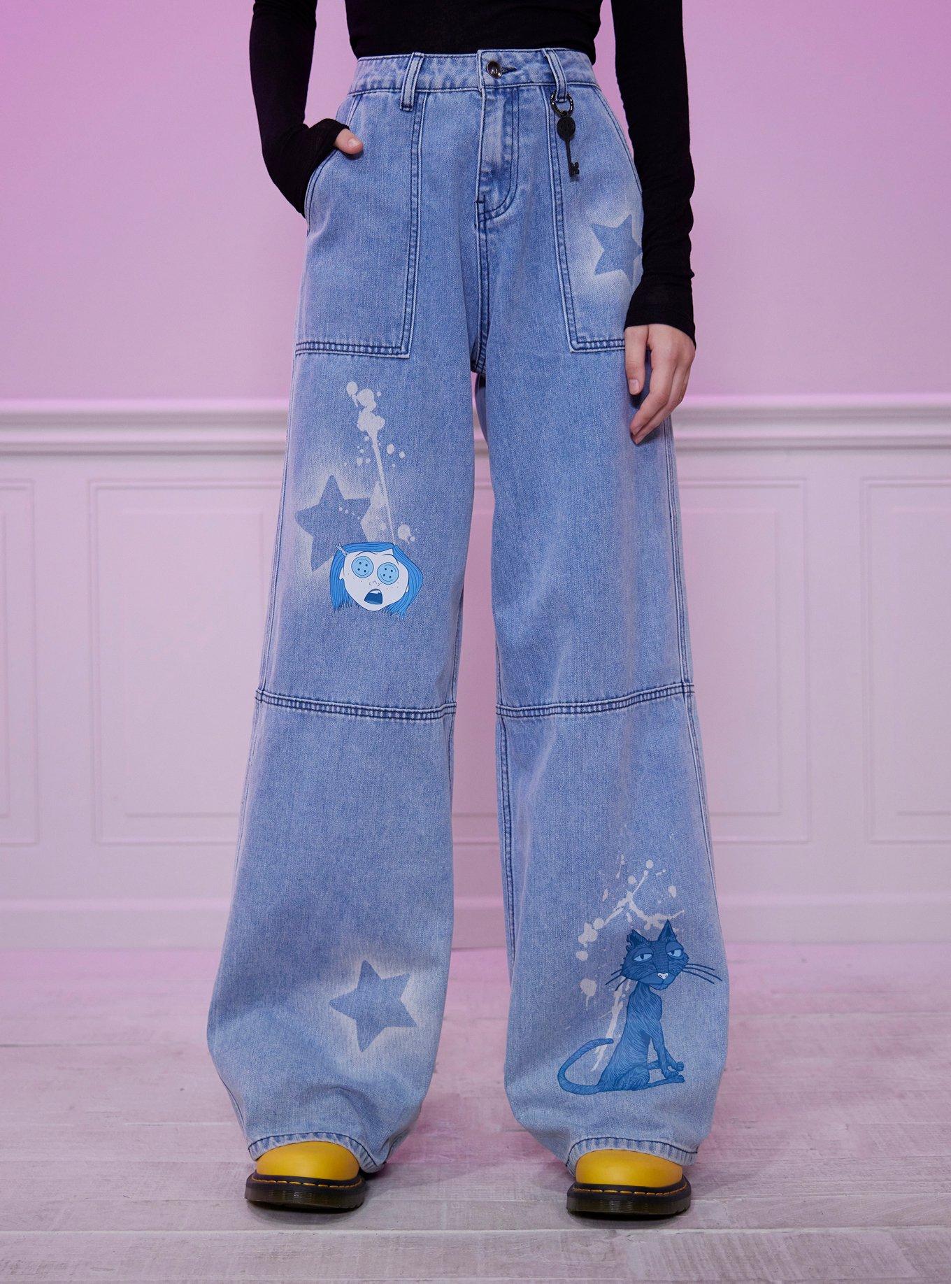 Coraline Spray Paint Wide-Leg Jeans, LIGHT WASH, hi-res