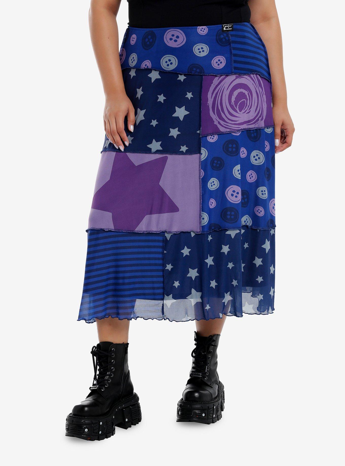 Coraline Patchwork Mesh Maxi Skirt Plus Size, MULTI, hi-res