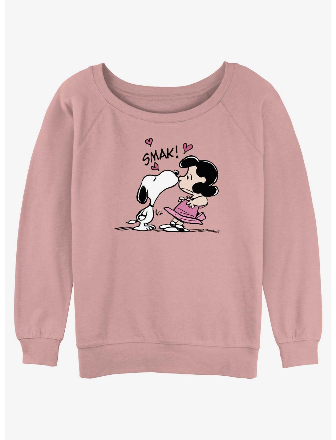 Peanuts Snoopy Kisses Lucy Womens Slouchy Sweatshirt, DESERTPNK, hi-res