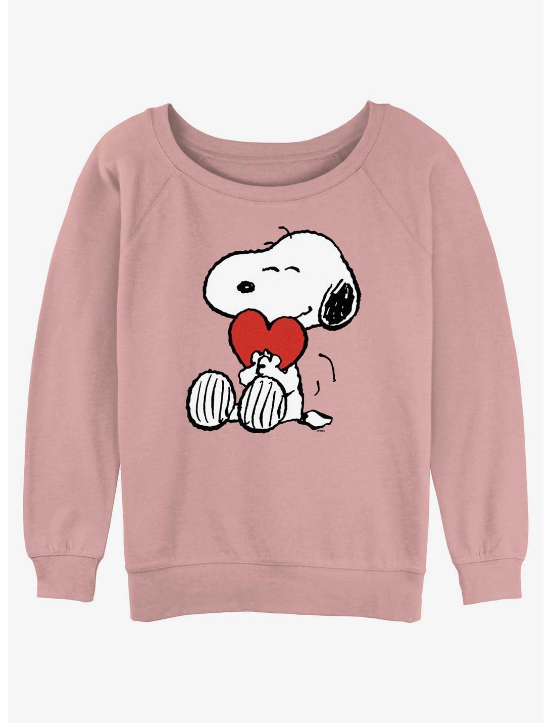 Peanuts Snoopy Valentines Heart Womens Slouchy Sweatshirt, DESERTPNK, hi-res
