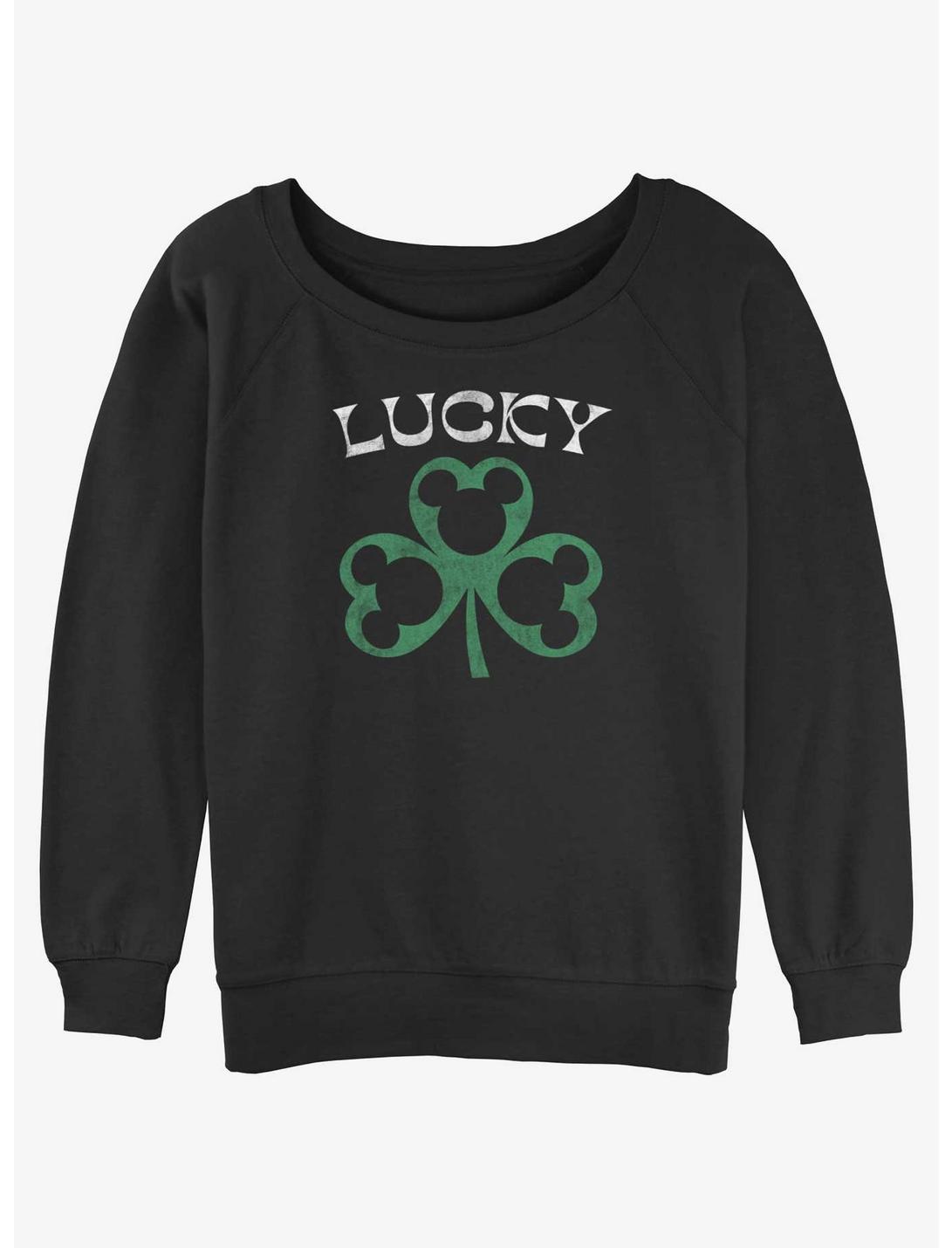 Disney Mickey Mouse Lucky Mickey Clover Womens Slouchy Sweatshirt, BLACK, hi-res