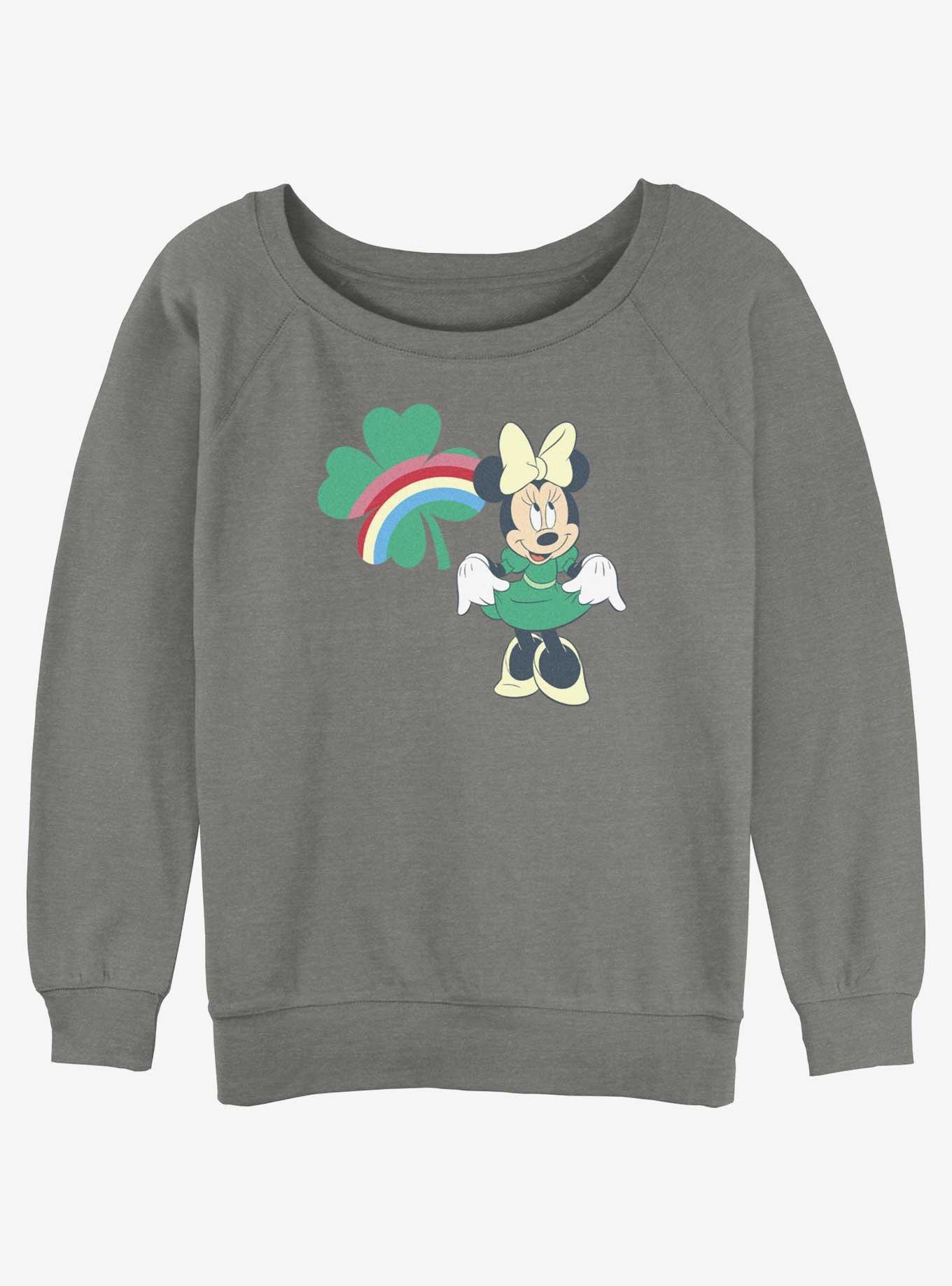 Disney Minnie Mouse Clover Rainbow Womens Slouchy Sweatshirt, GRAY HTR, hi-res