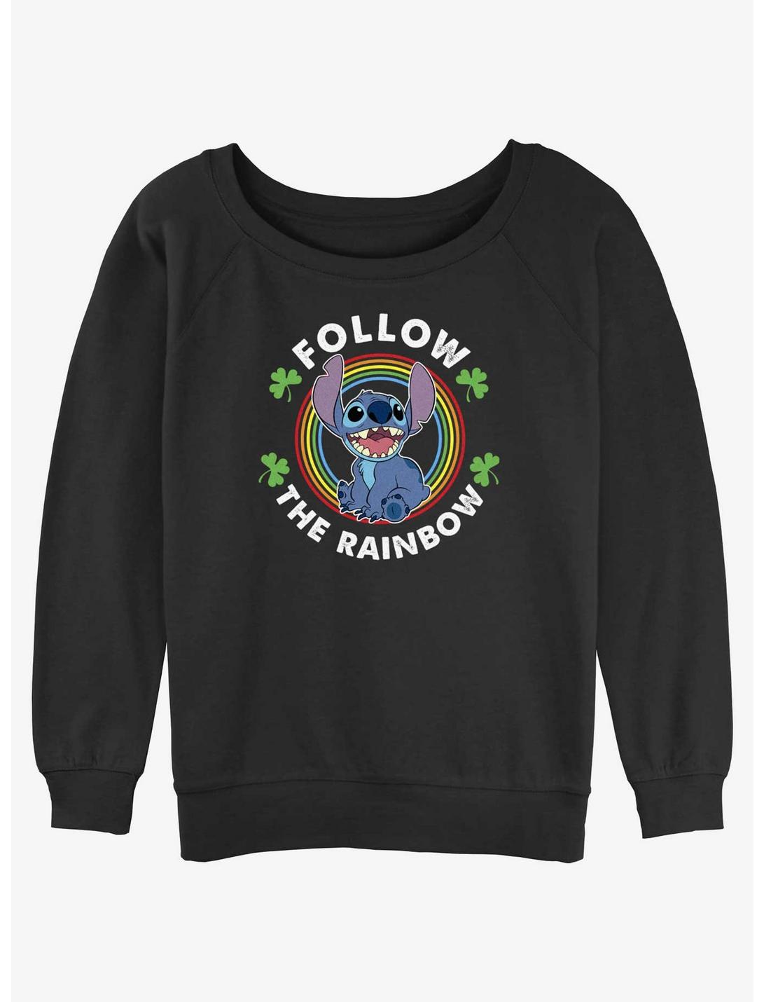 Disney Lilo & Stitch Follow The Rainbow Womens Slouchy Sweatshirt, BLACK, hi-res