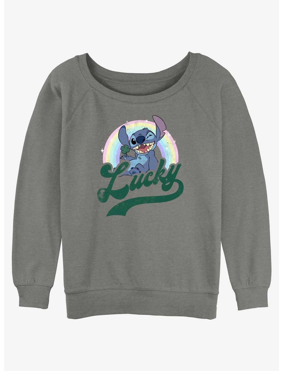 Disney Lilo & Stitch Lucky Rainbow Womens Slouchy Sweatshirt, GRAY HTR, hi-res