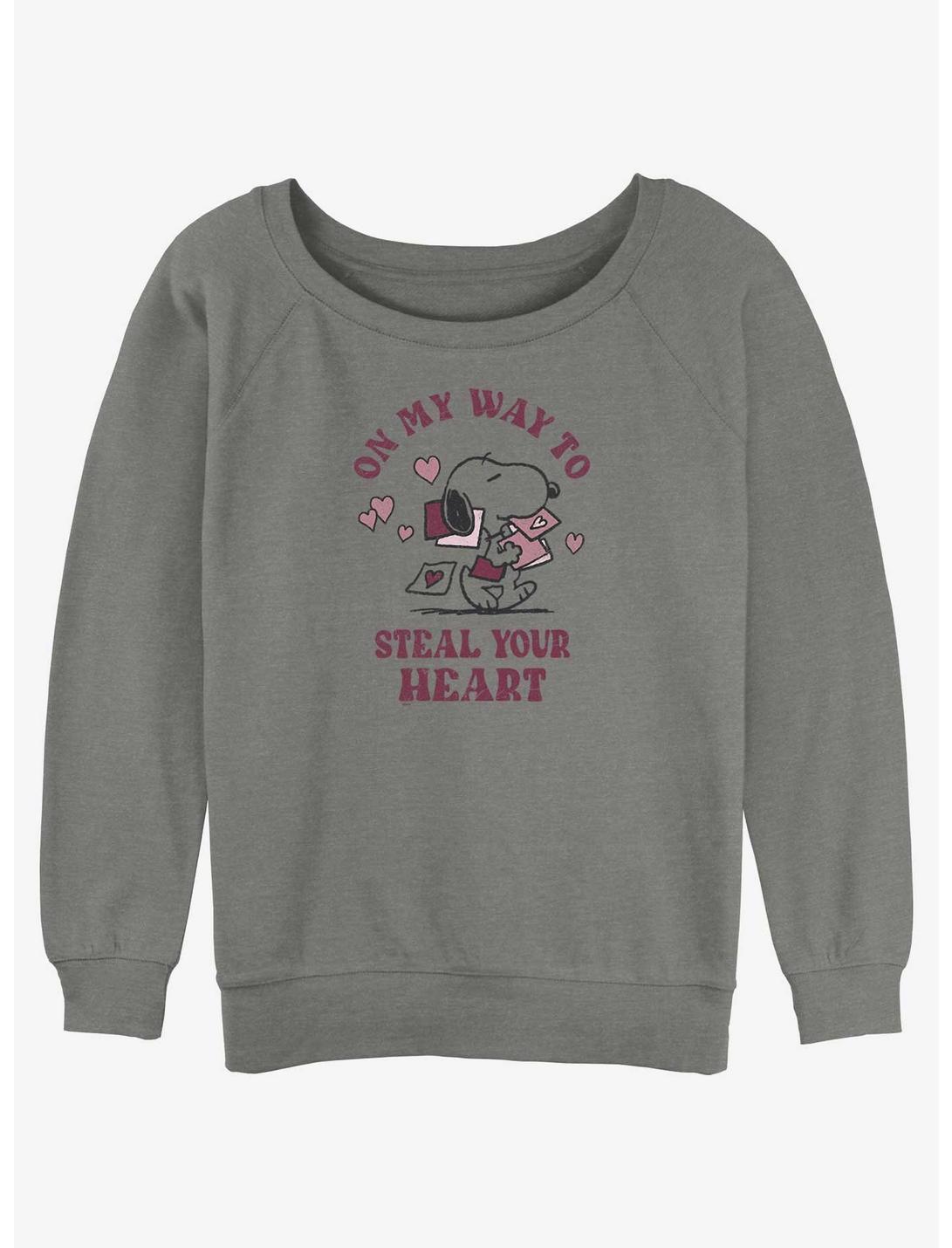 Peanuts Snoopy Steal Your Heart Womens Slouchy Sweatshirt, GRAY HTR, hi-res