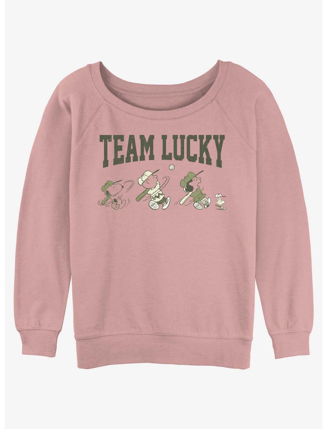 Peanuts Team Lucky Womens Slouchy Sweatshirt, DESERTPNK, hi-res