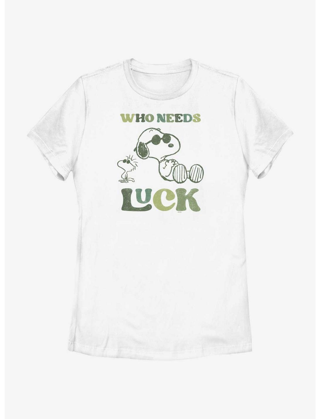 Peanuts Who Needs Luck Womens T-Shirt, WHITE, hi-res