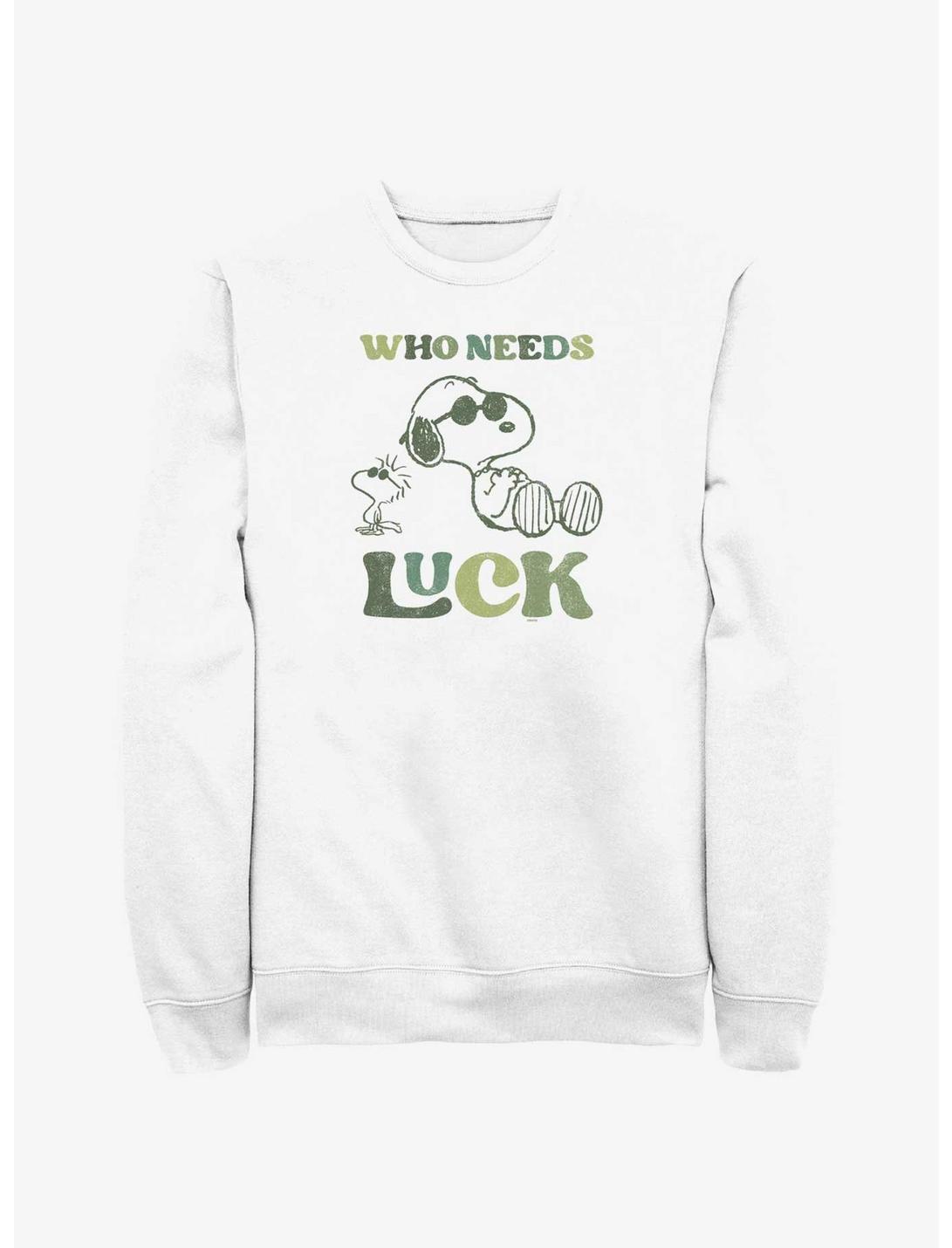 Peanuts Who Needs Luck Sweatshirt, WHITE, hi-res