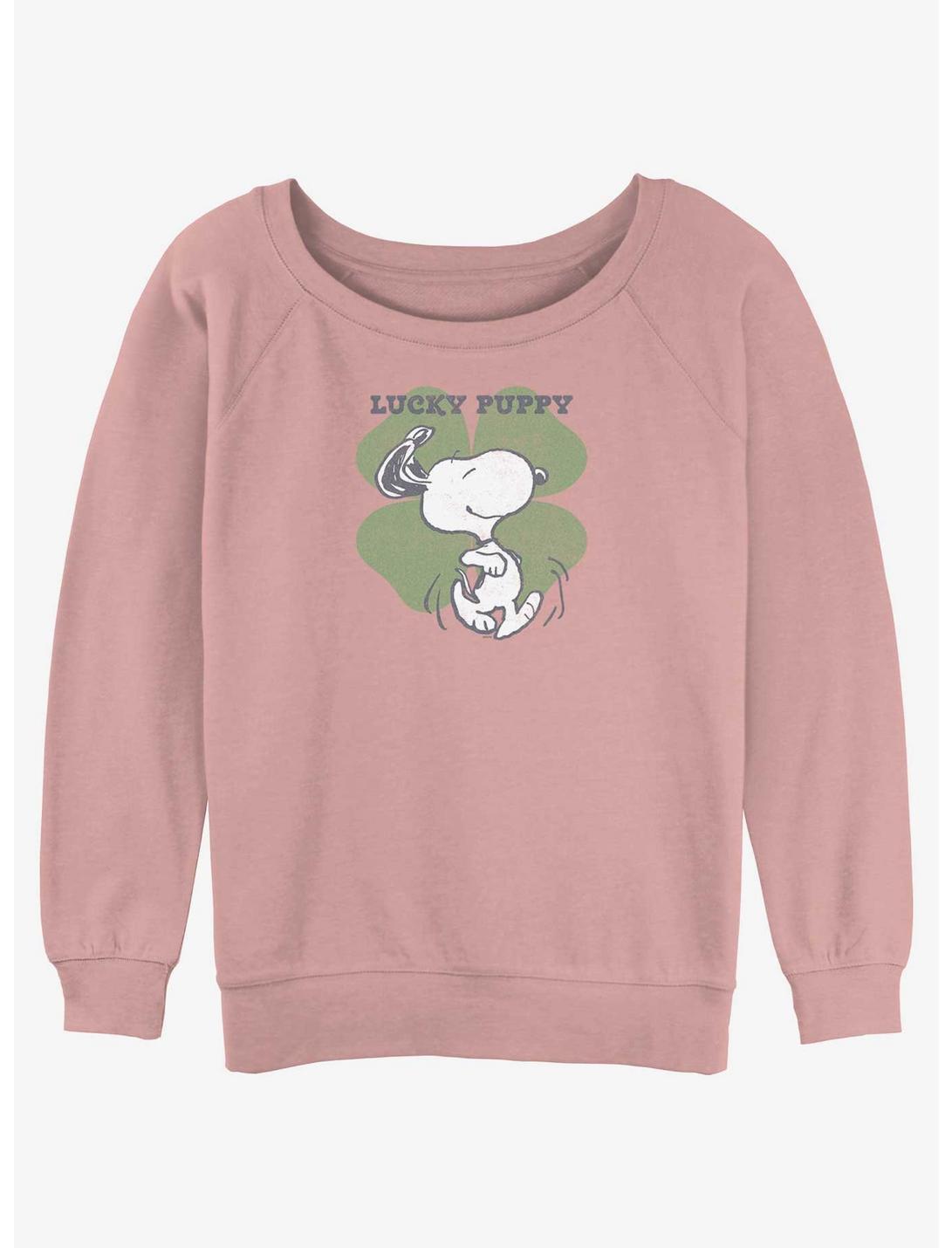 Peanuts Lucky Puppy Womens Slouchy Sweatshirt, DESERTPNK, hi-res